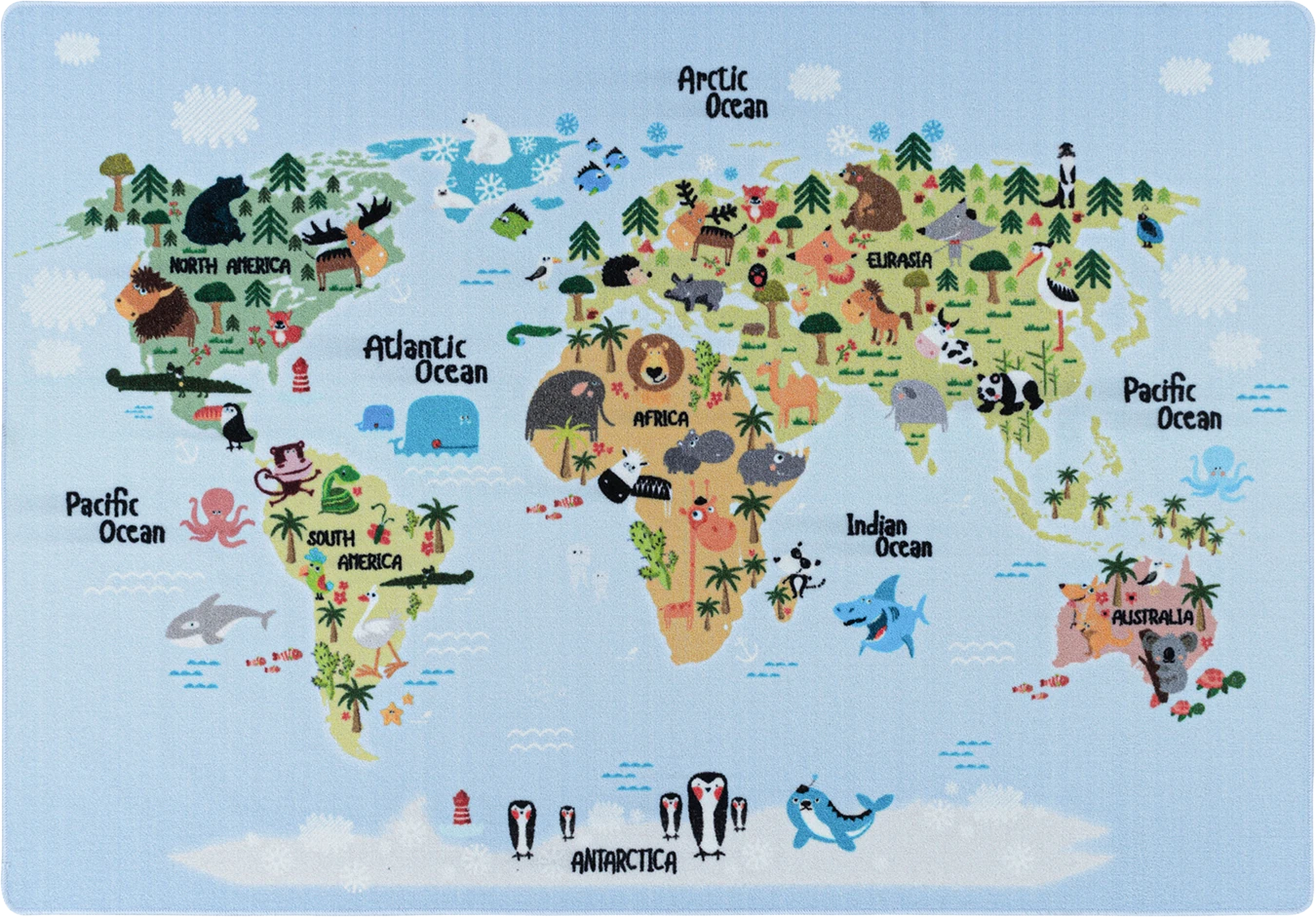 World Map And Animals Rug