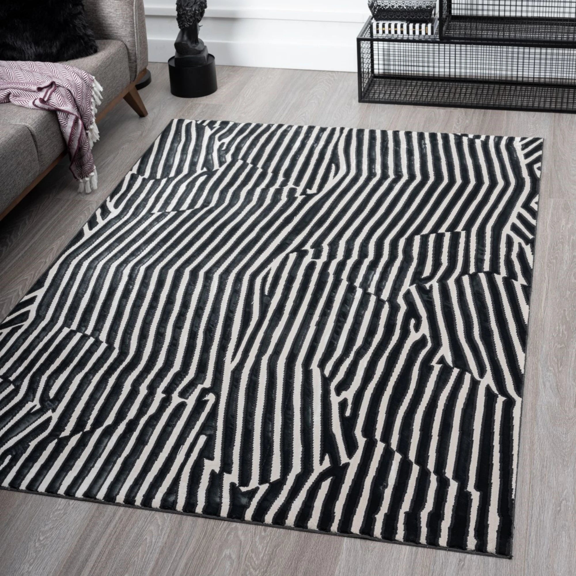 Zebra Echo Abstract Black Rug
