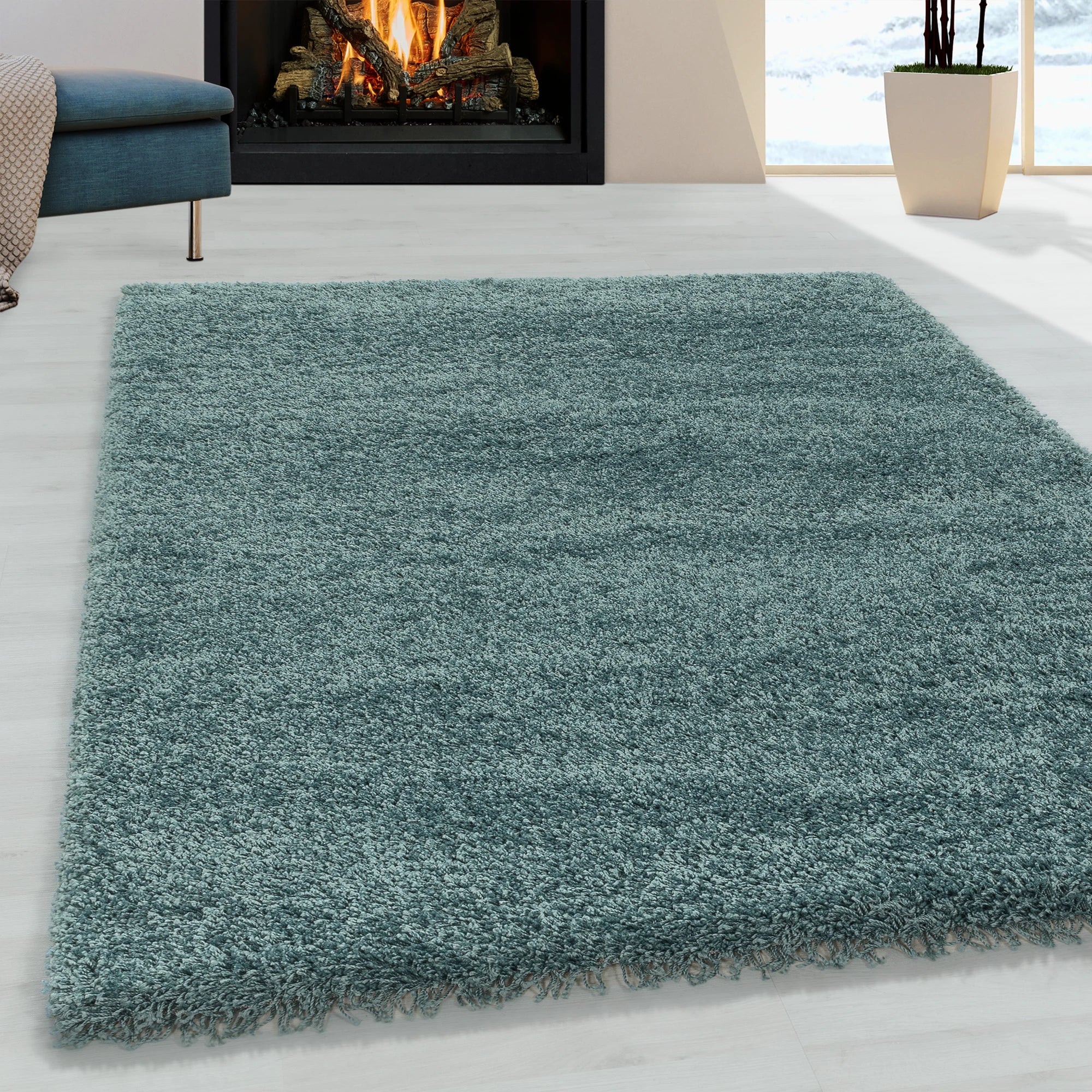 Turquoise Plush High Pile Shag Rug