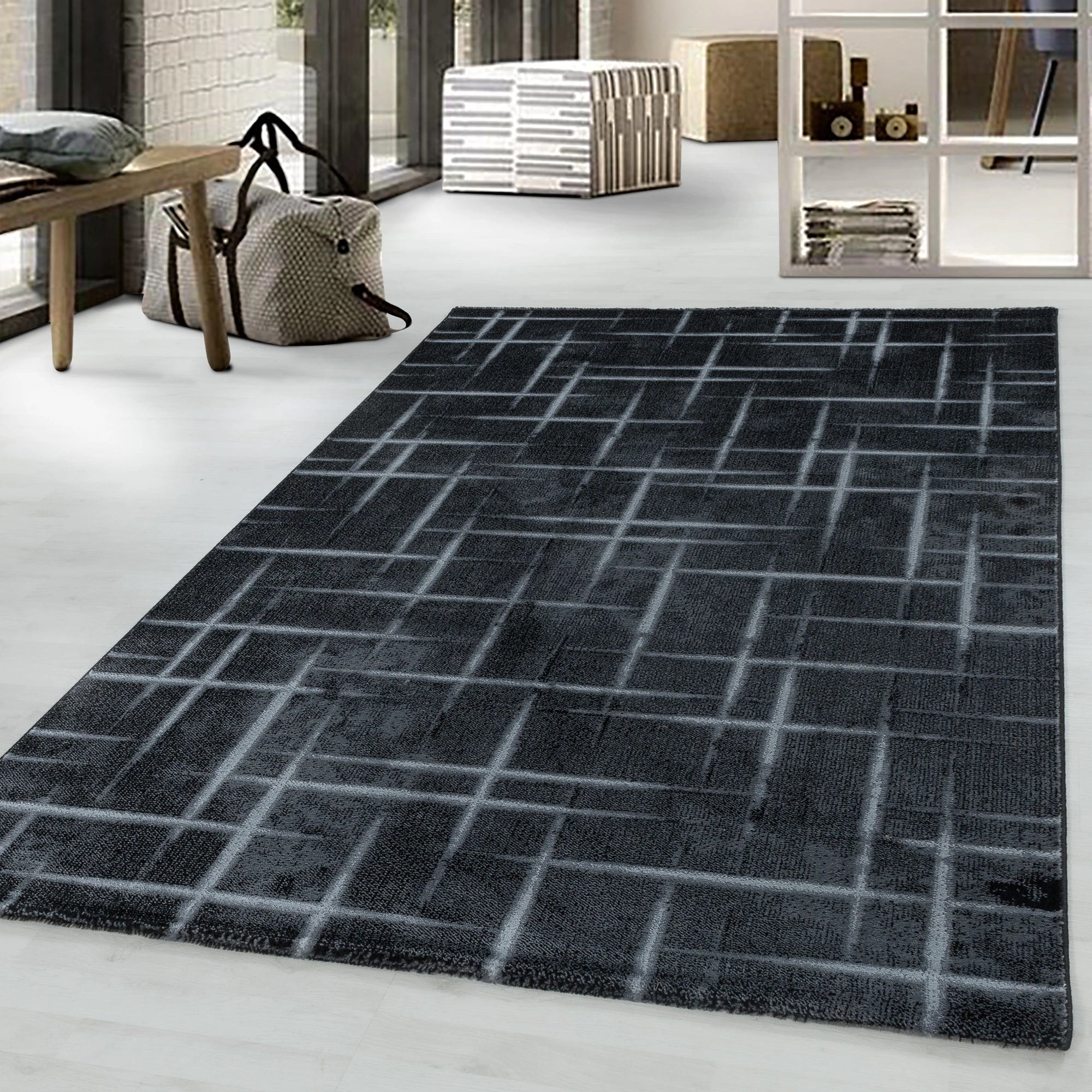 Striped Streaked Rug Black