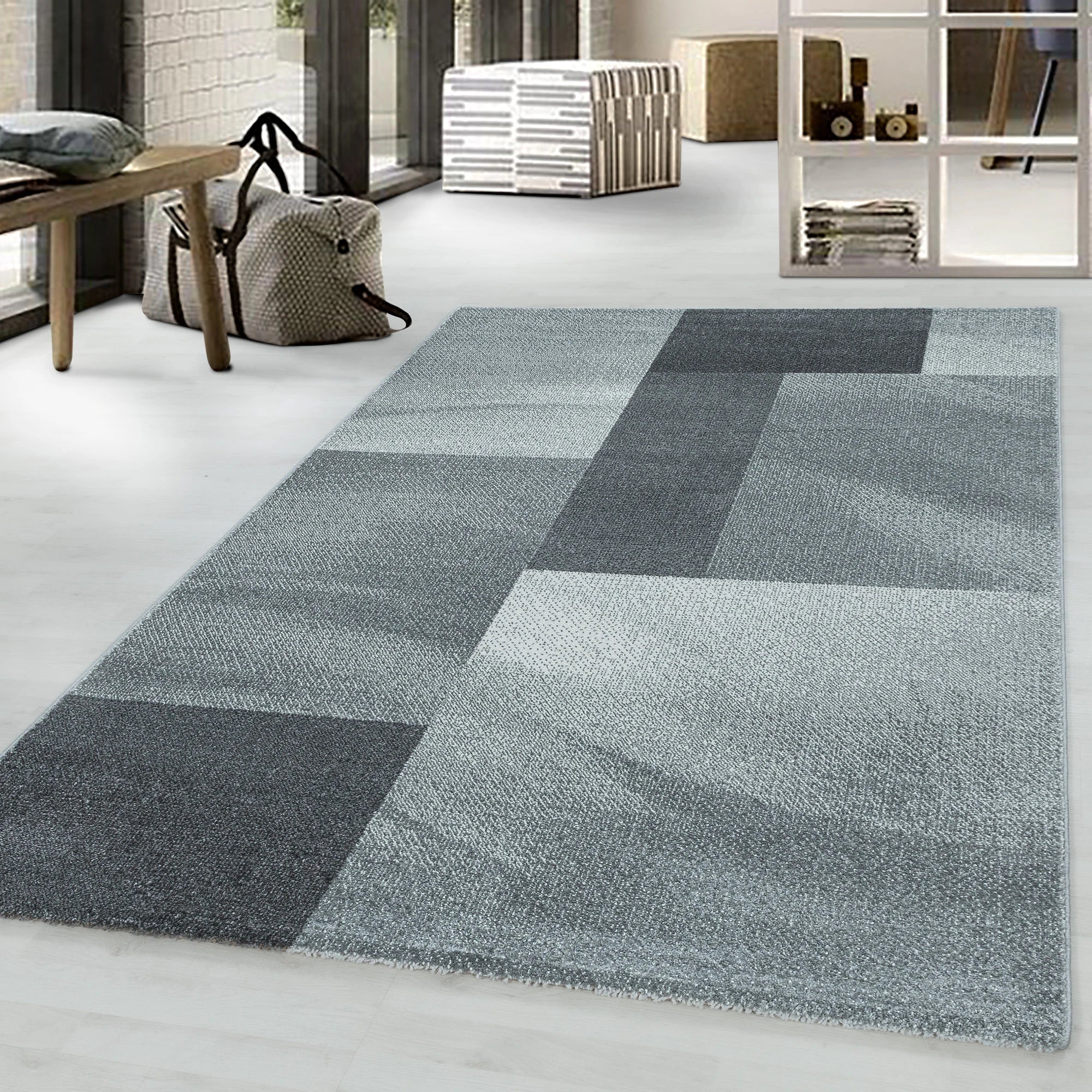 Modern Abstract Color Block Area Rug - Gray