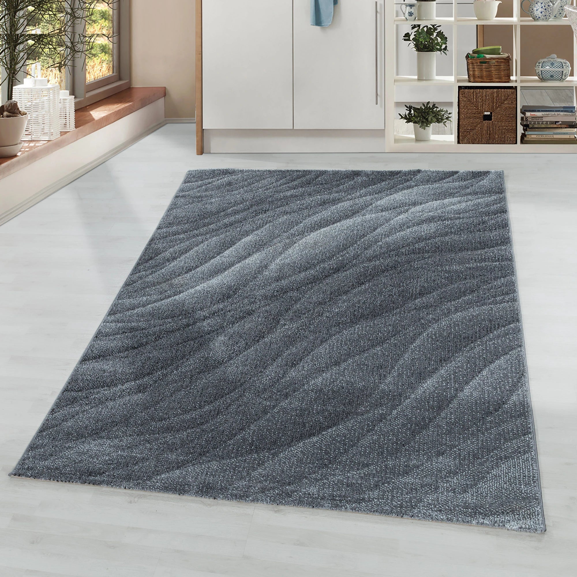Abstrakte Wellen Freeform Teppich Grau