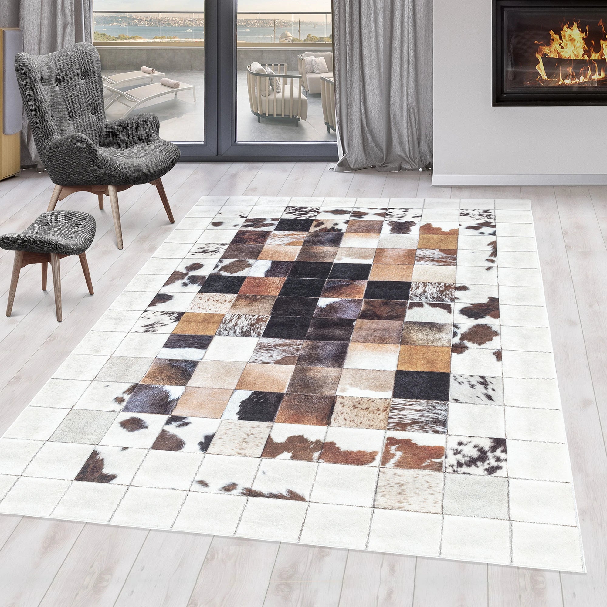 Patchwork Teppich Weiß