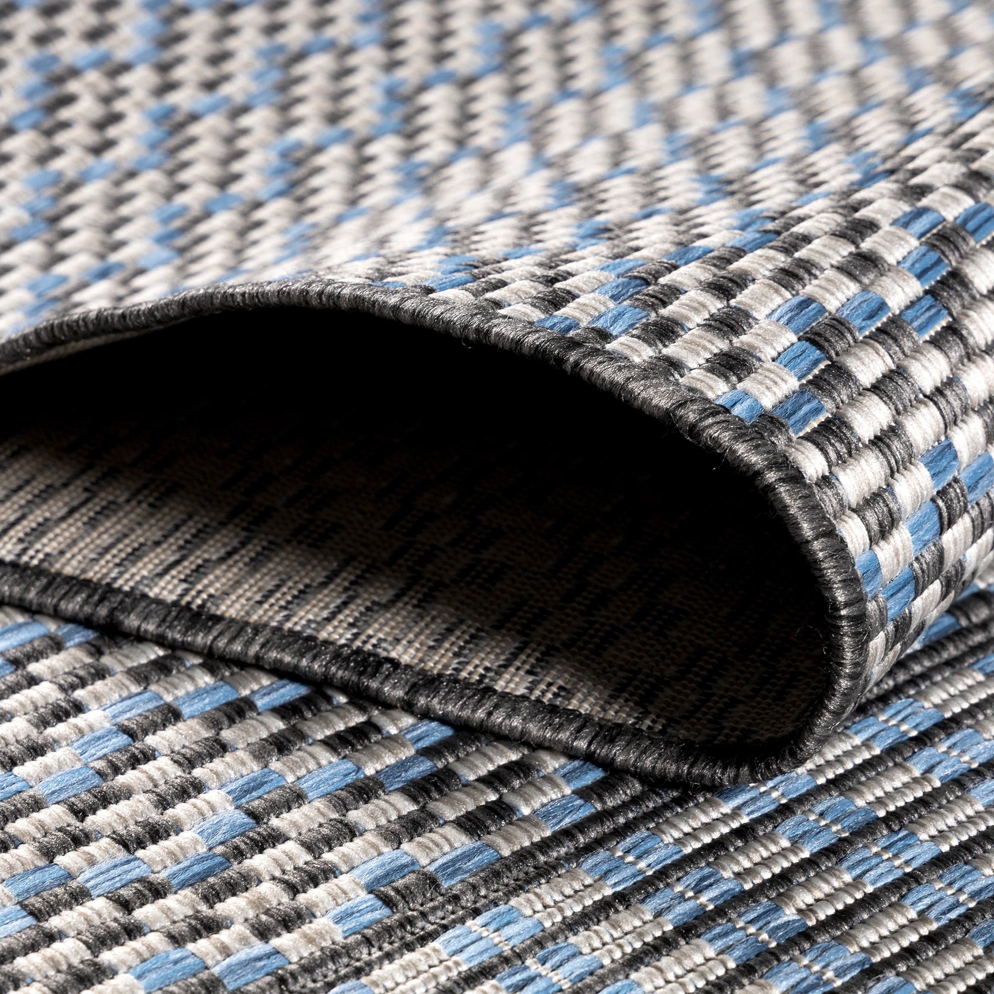 Checkered Flatweave Patio Rug - Blue