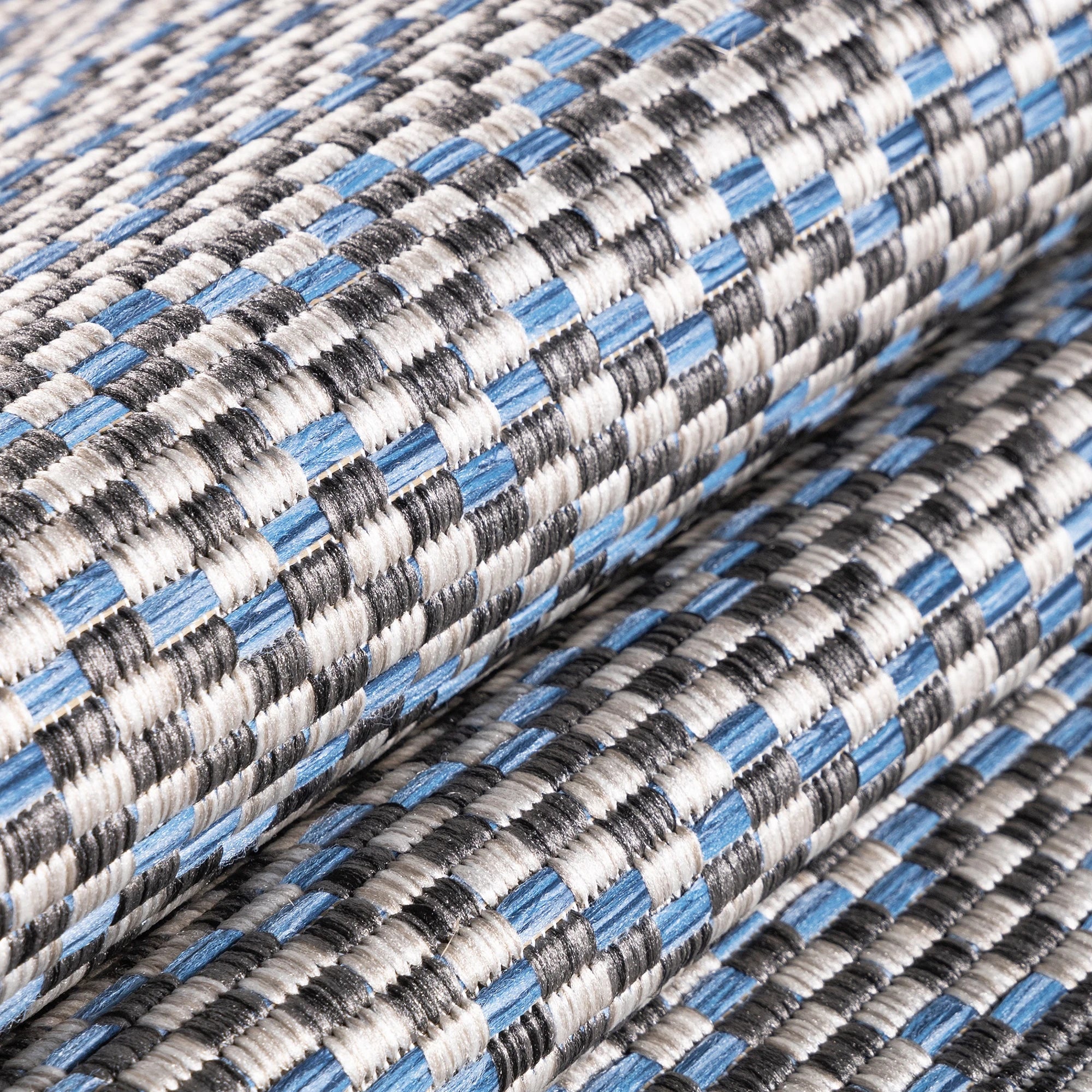 Checkered Flatweave Patio Rug - Blue