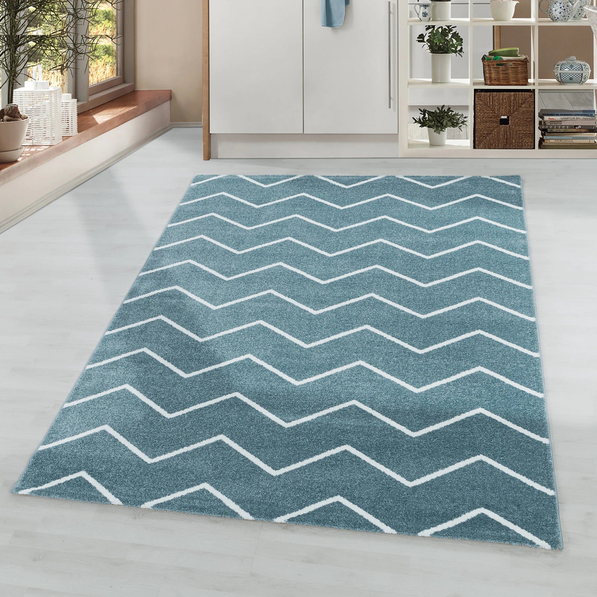 Zigzag Pattern Rug Blue