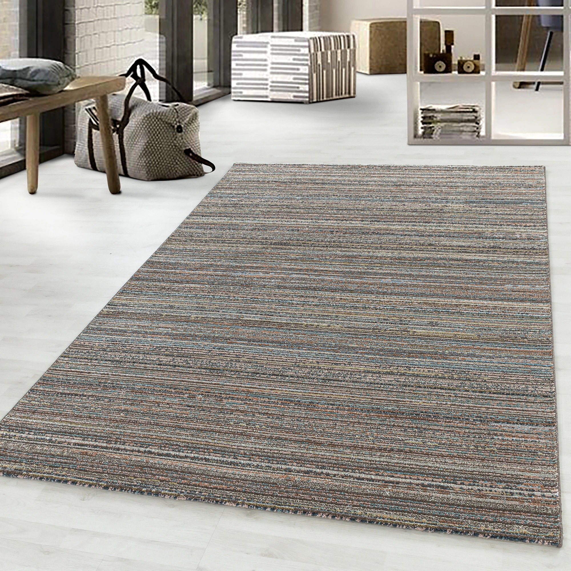 Striped Streaked Rug Brown