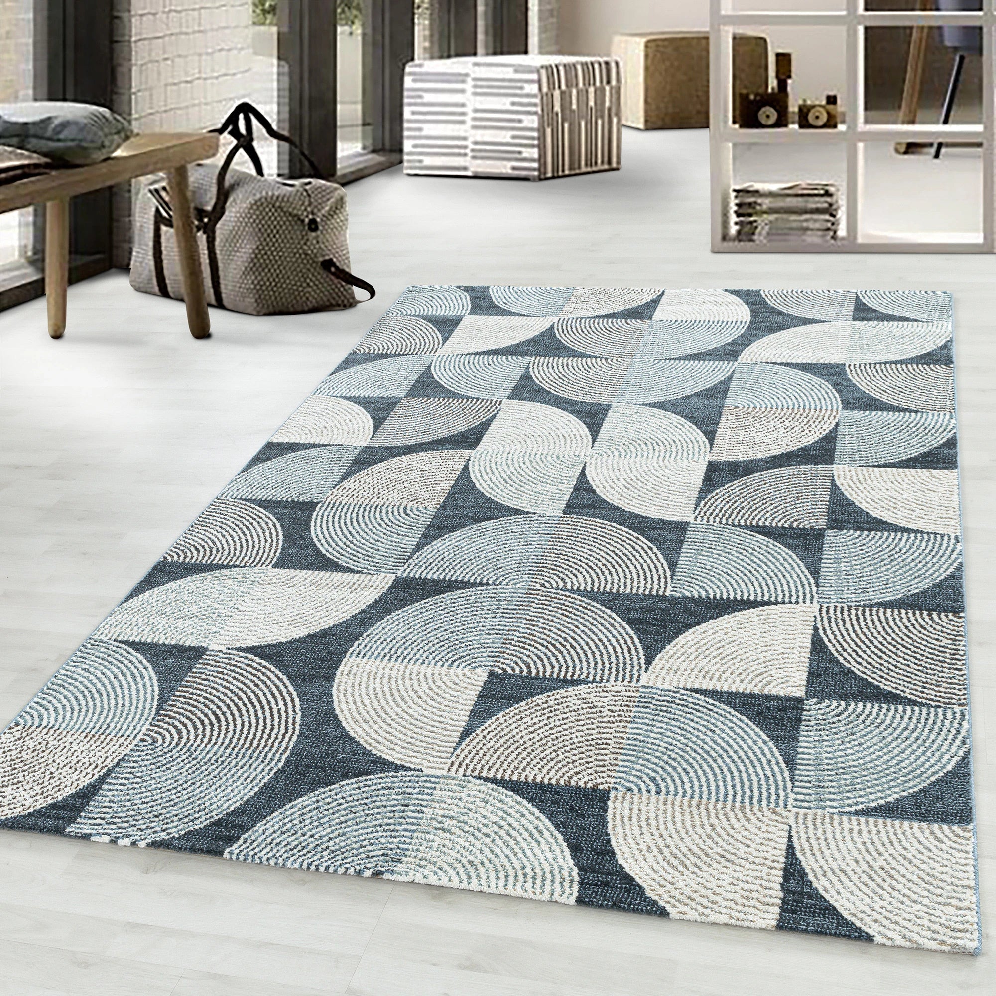 Geometric Polygon Rug Navy