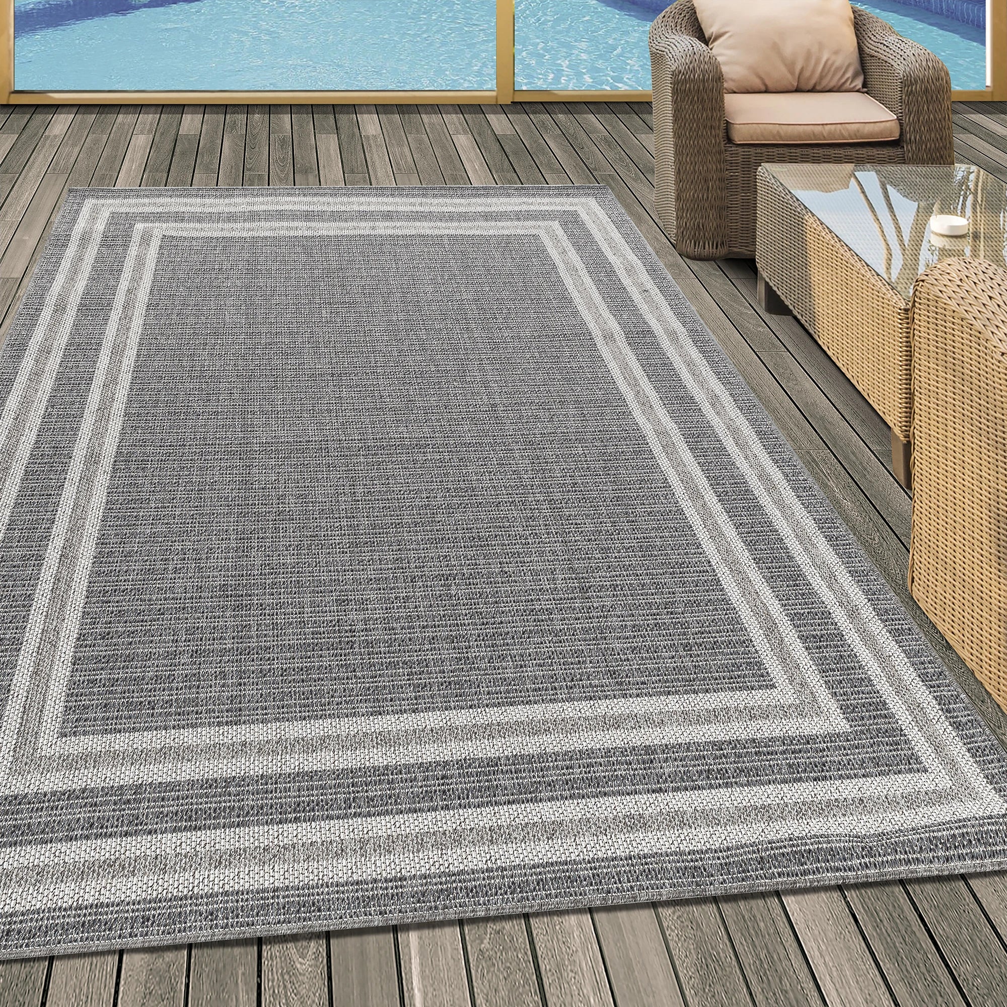 Bordered Rug Gray