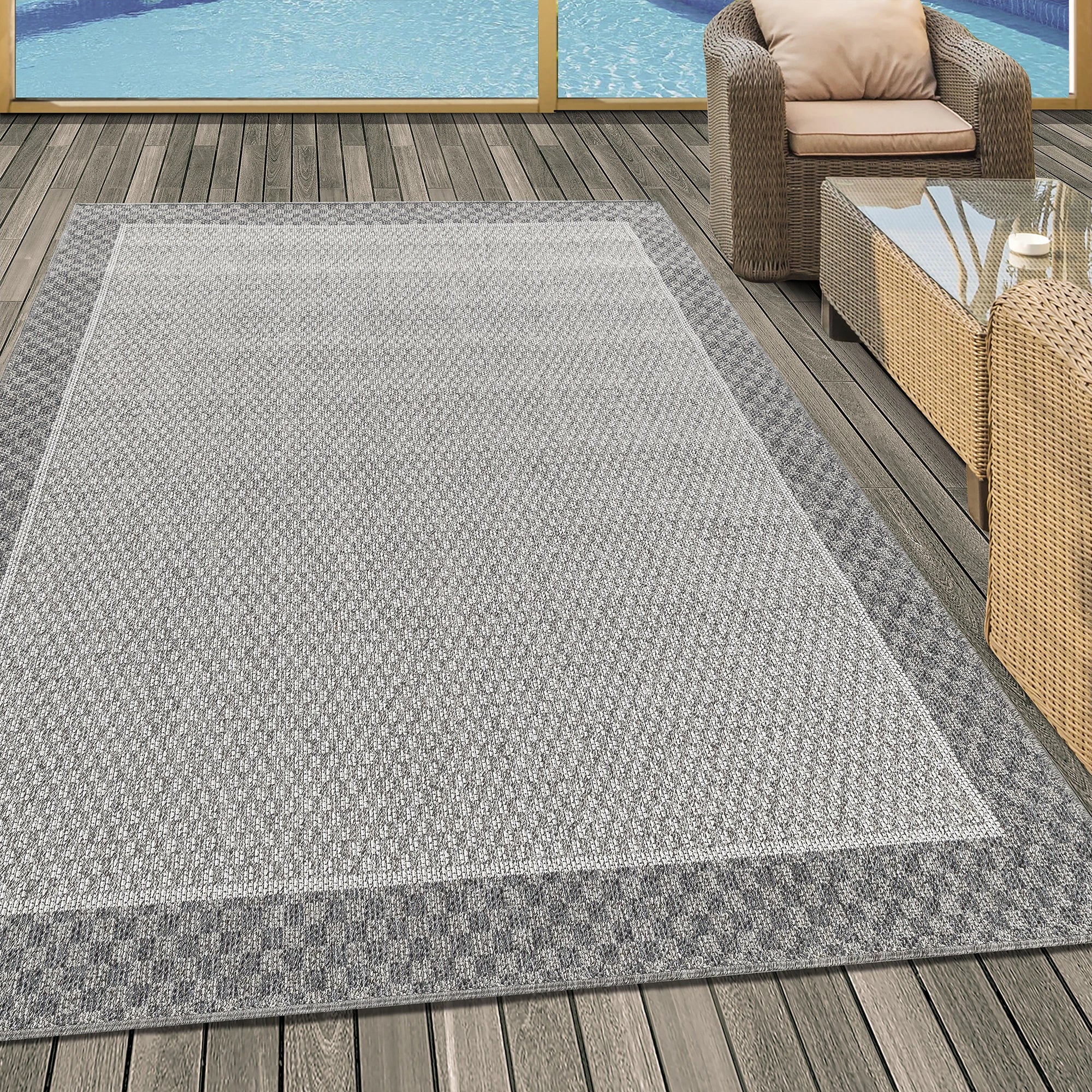 Bordered Neutral Area Rug Cream