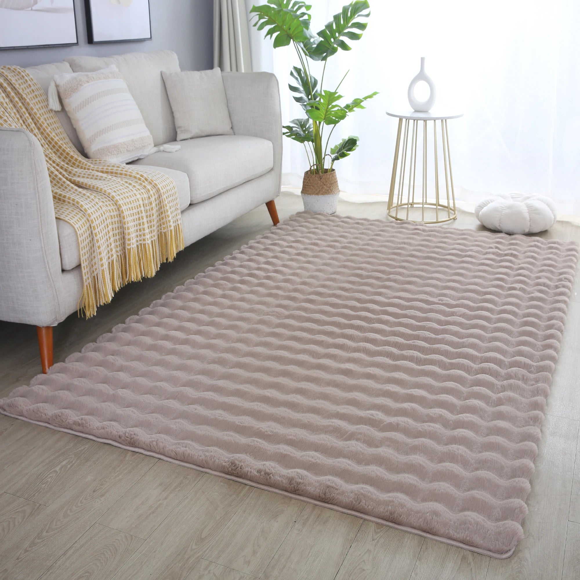 Plush Beige Washable Rug - Solid Color