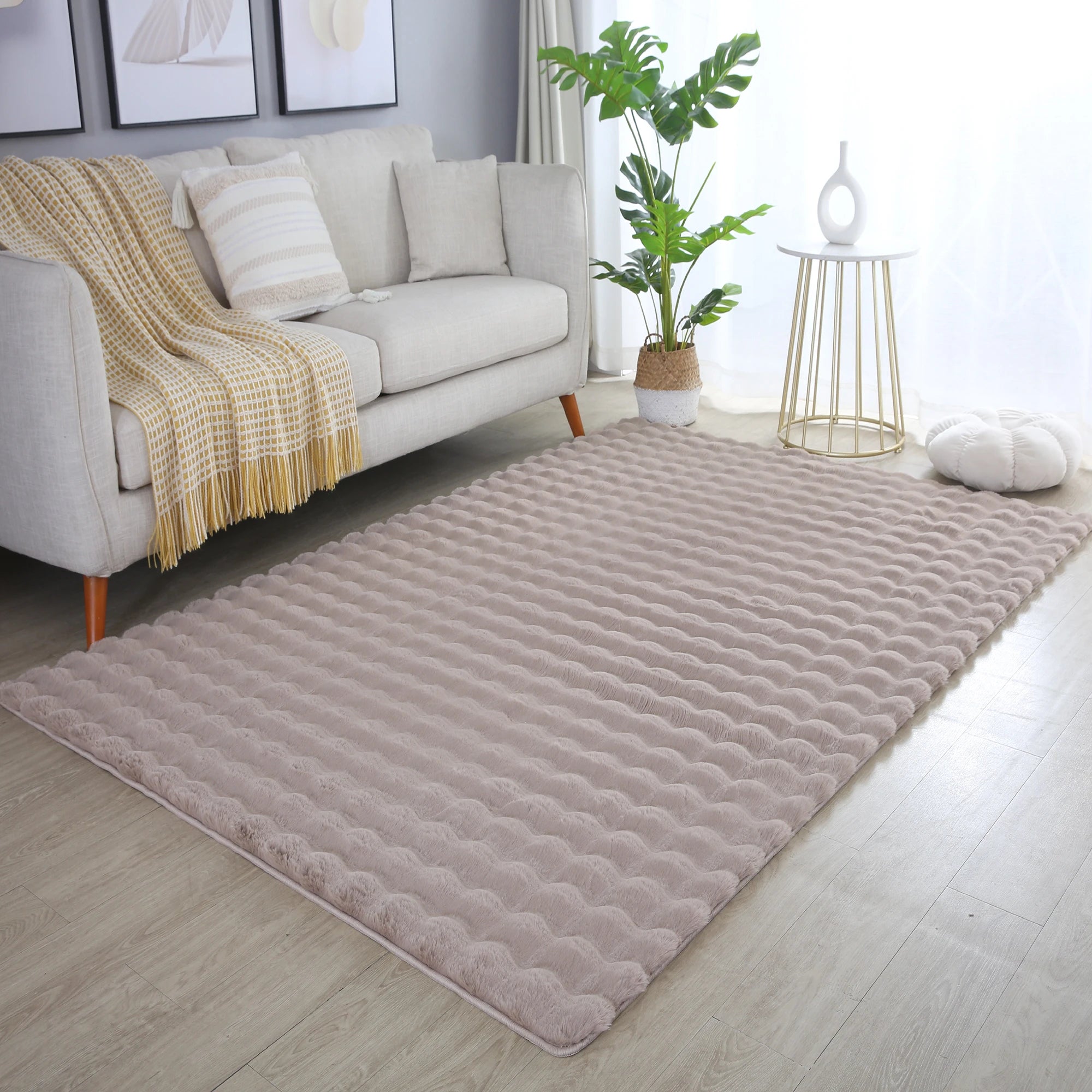 Plush Beige Washable Rug - Solid Color