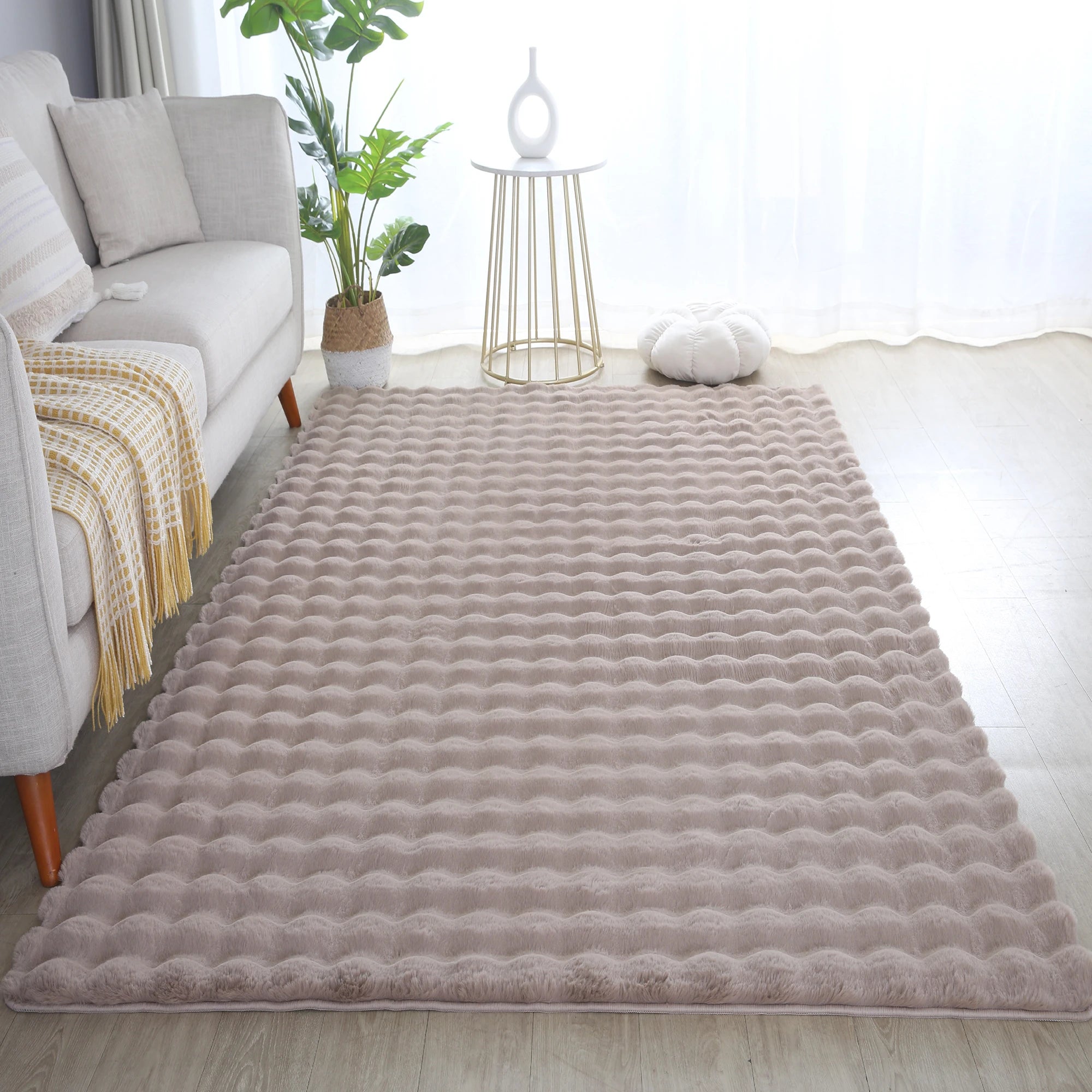 Plush Beige Washable Rug - Solid Color