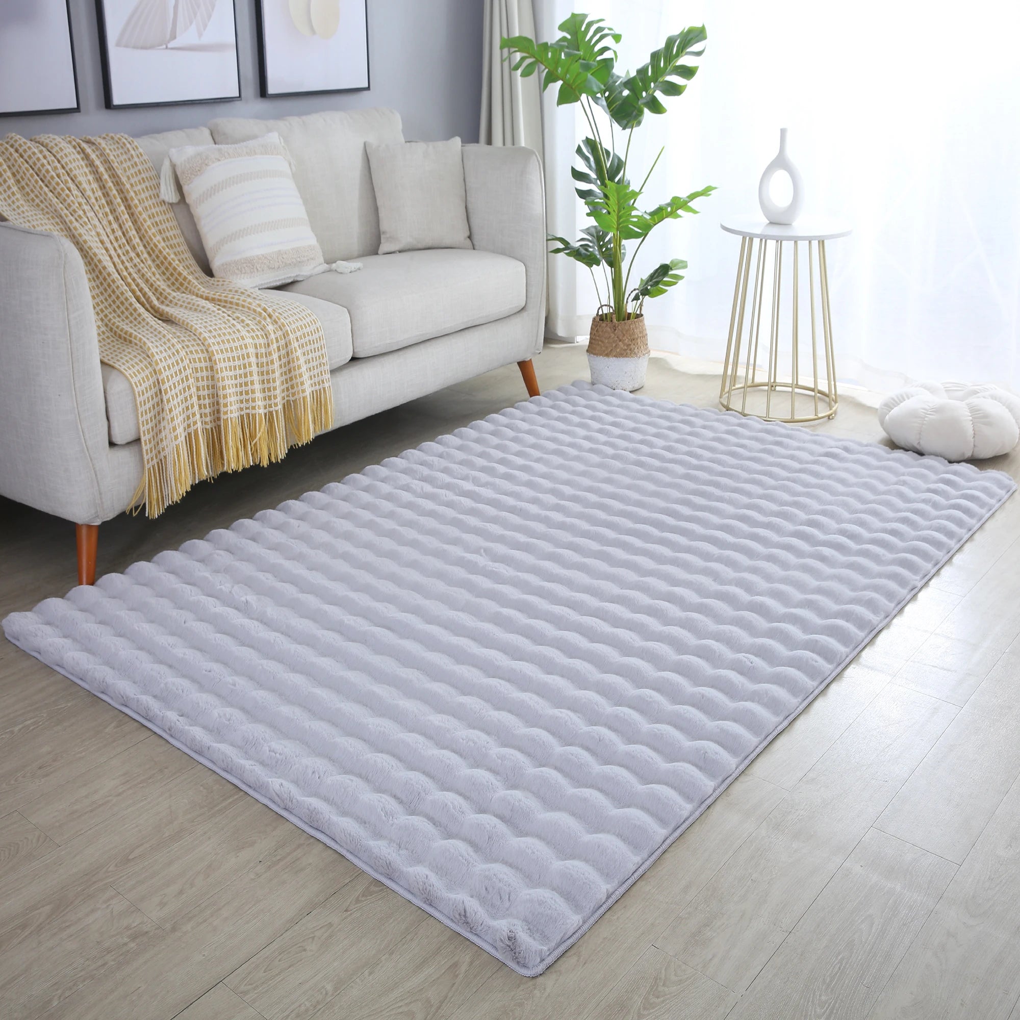 Plush Silver Washable Rug - Solid Color