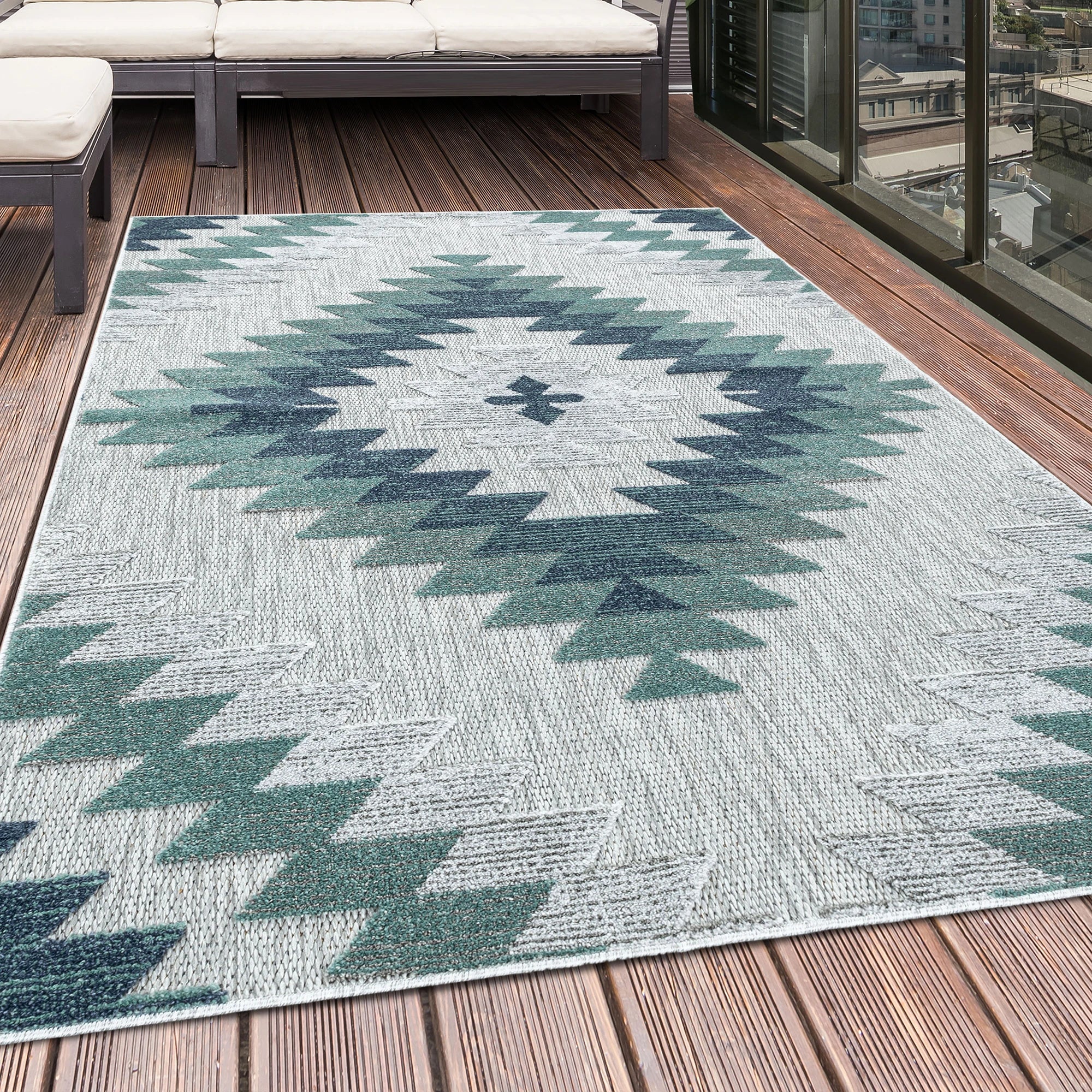 Lattice Polygon Rug Blue