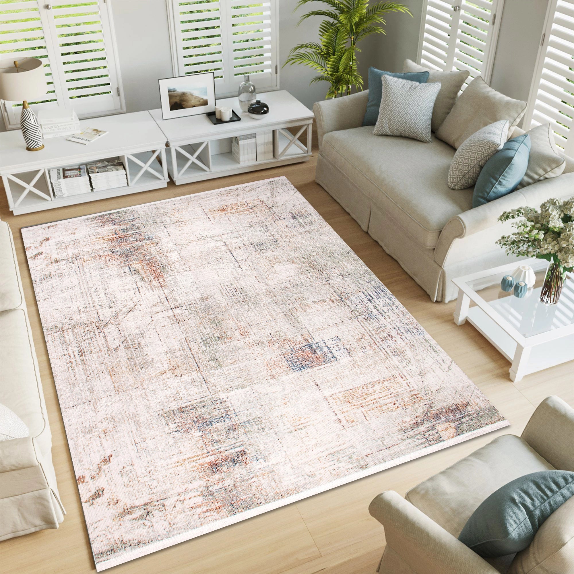 Rust Fade Abstract Washable Rug