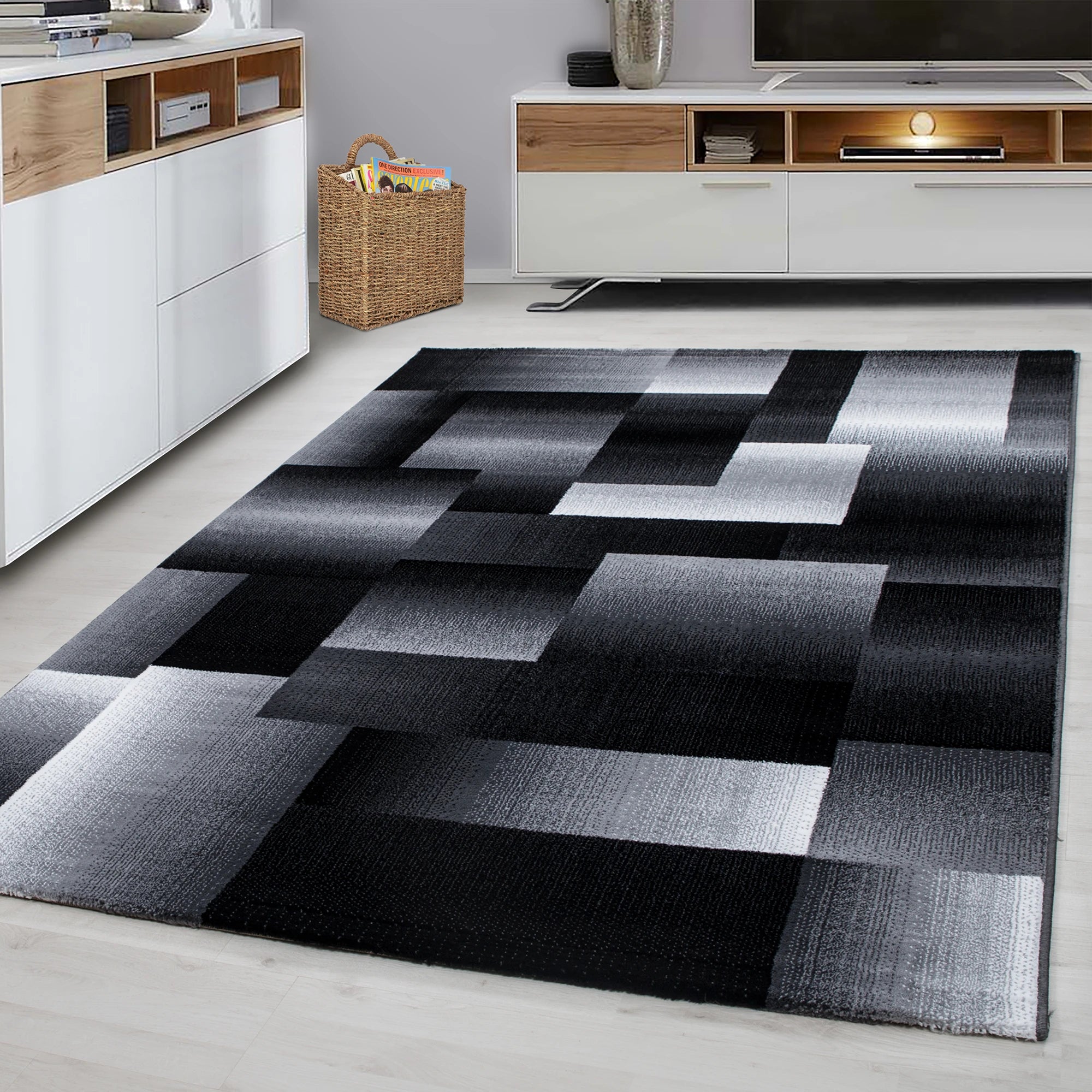 abstrakt-karierter Plaid Teppich Schwarz