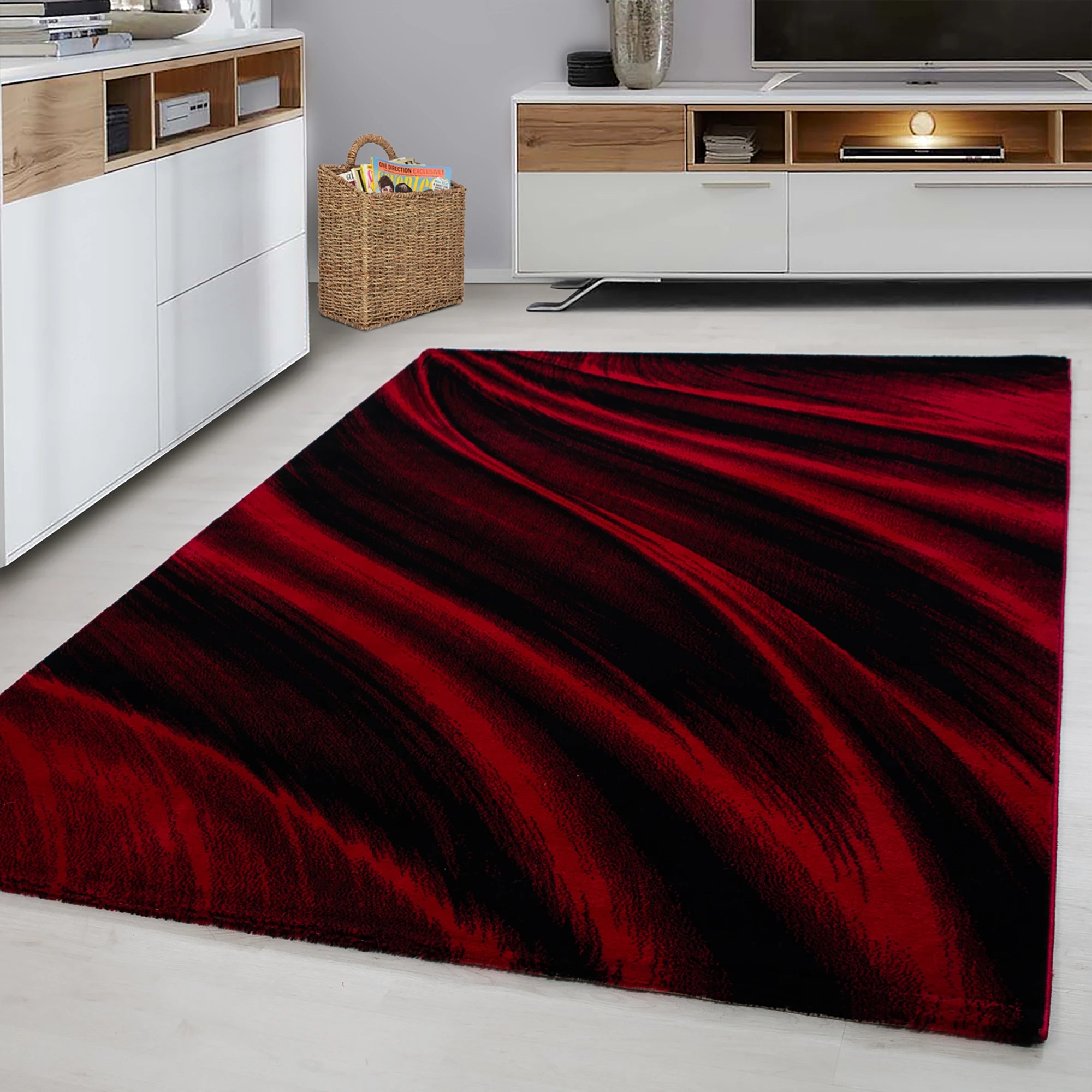 Abstract-waves Freeform Rug Red