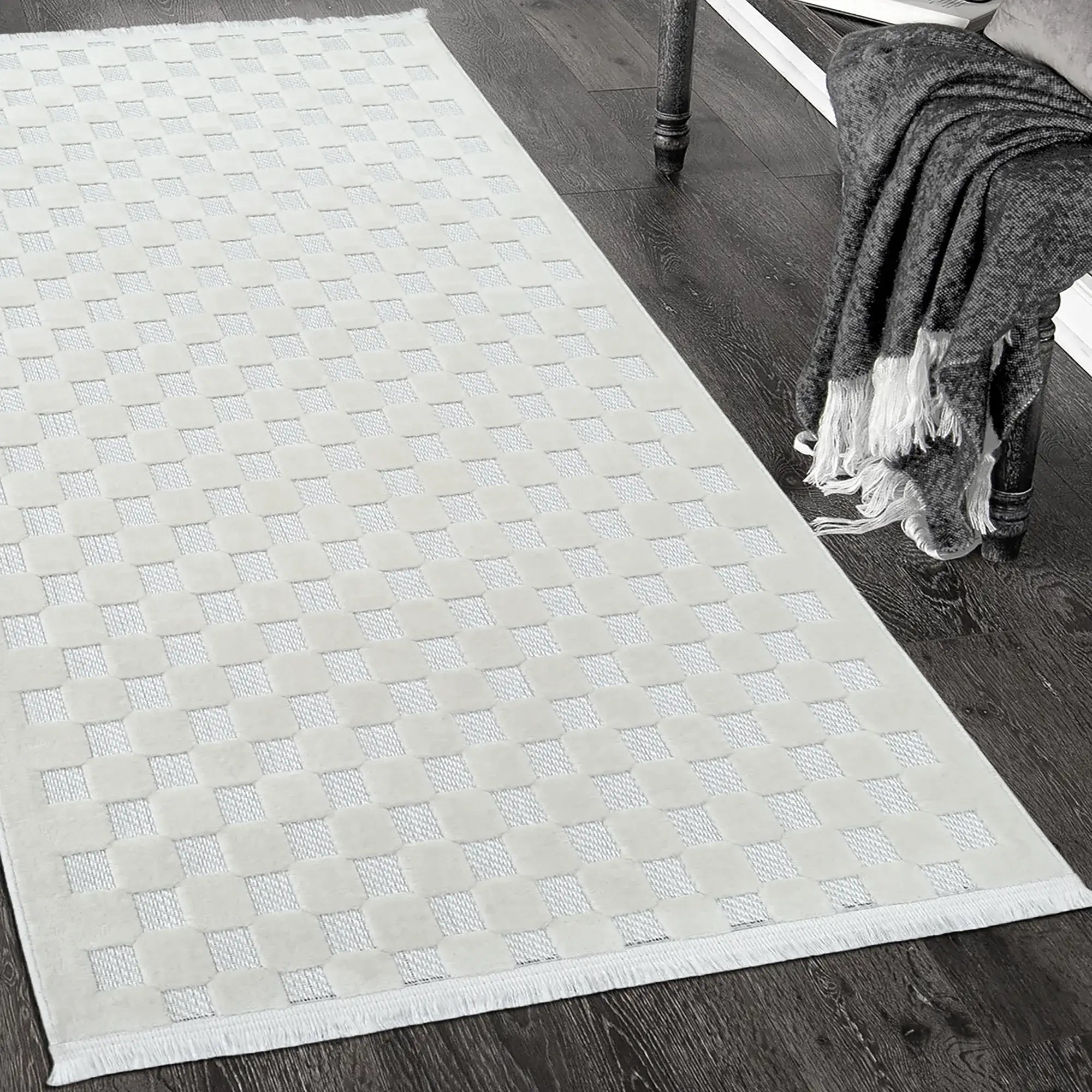 Nordic Check Rug White