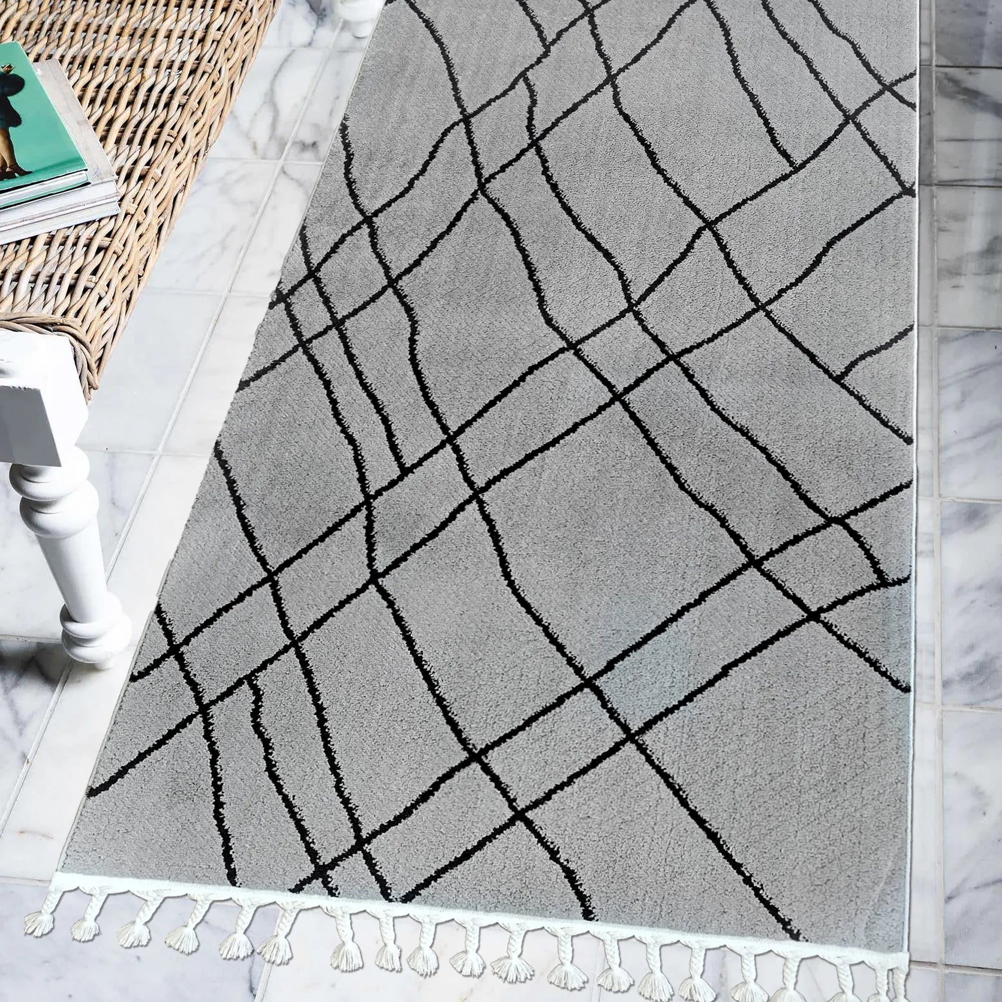 Vertical Slanted Lines Anthracite - Bella Rugs