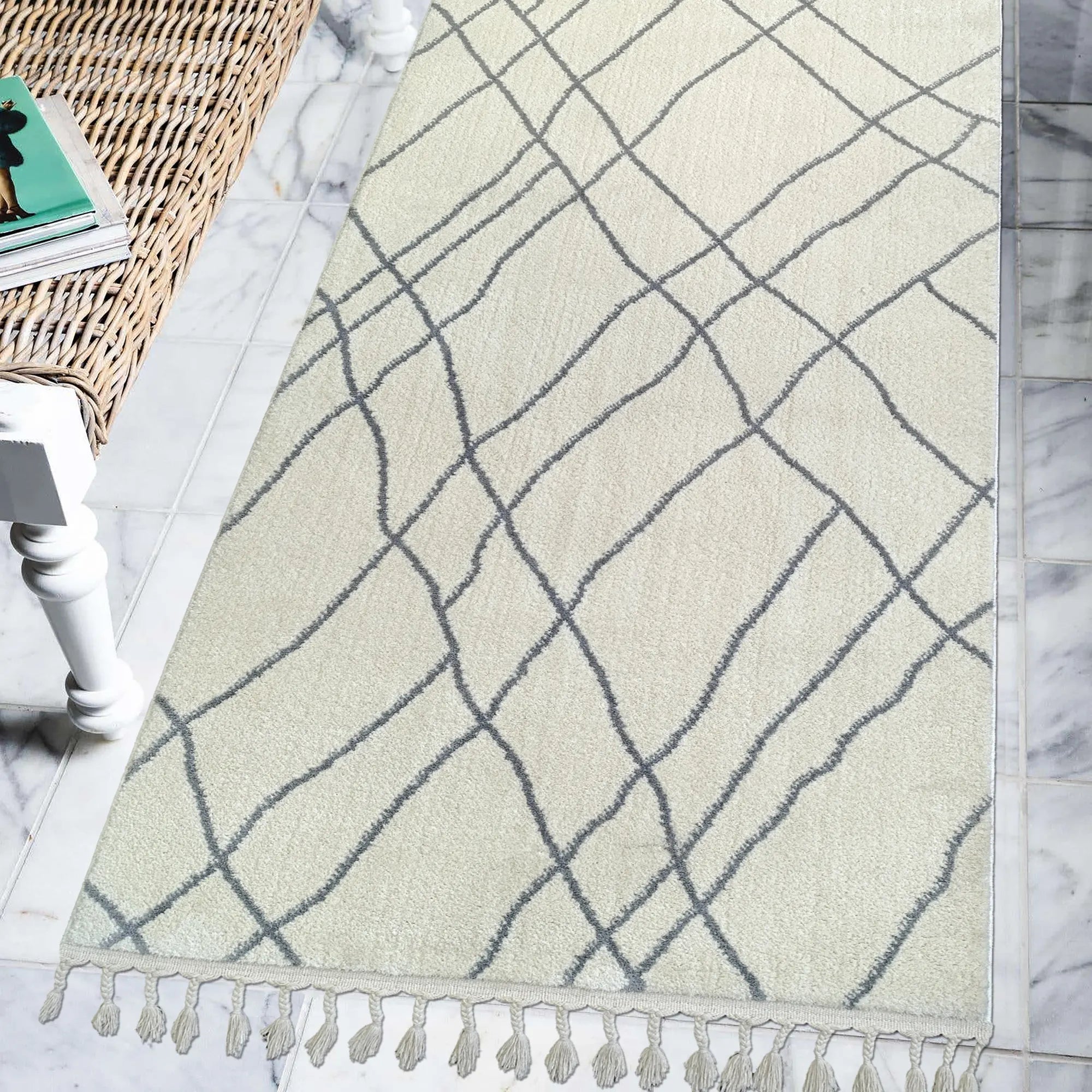 Vertical Slanted Lines Rug Gray - Bella Rugs