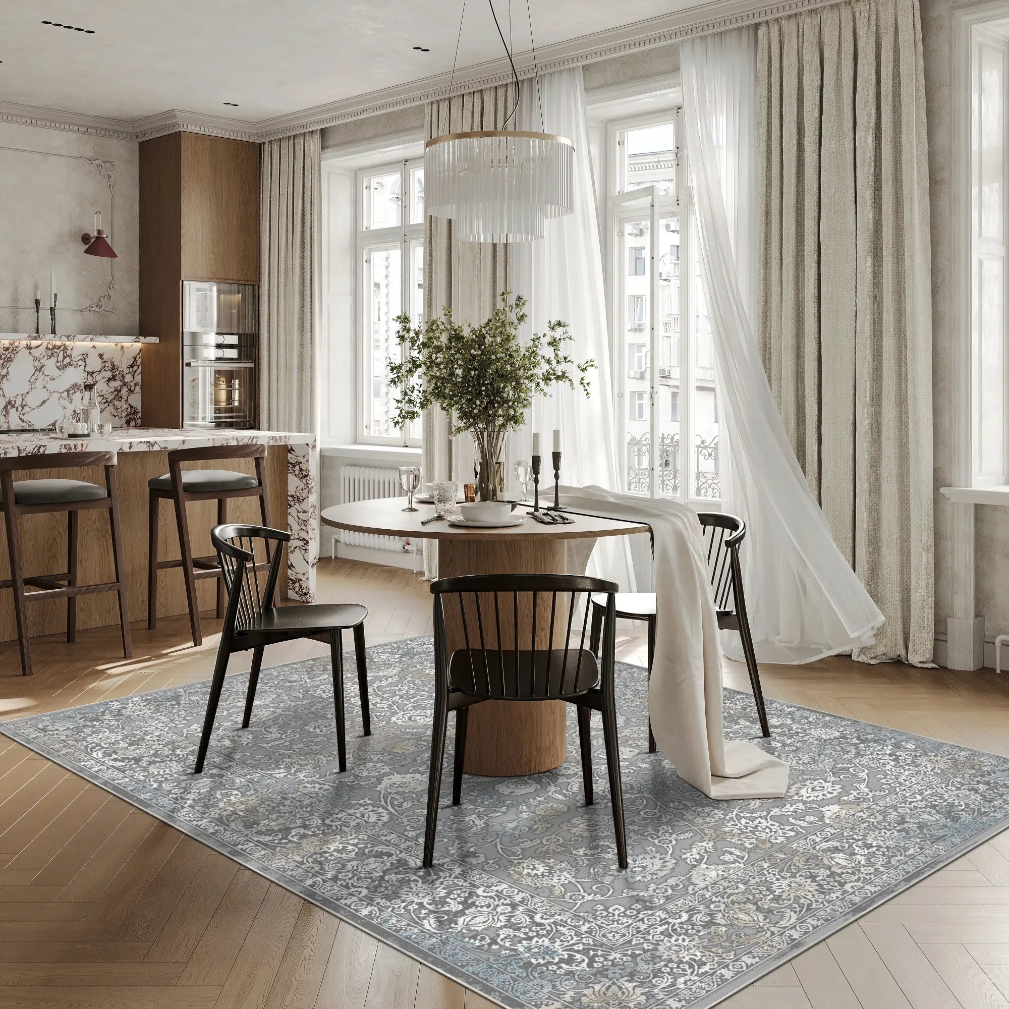 Silberner Wandteppich mit Rankenmuster