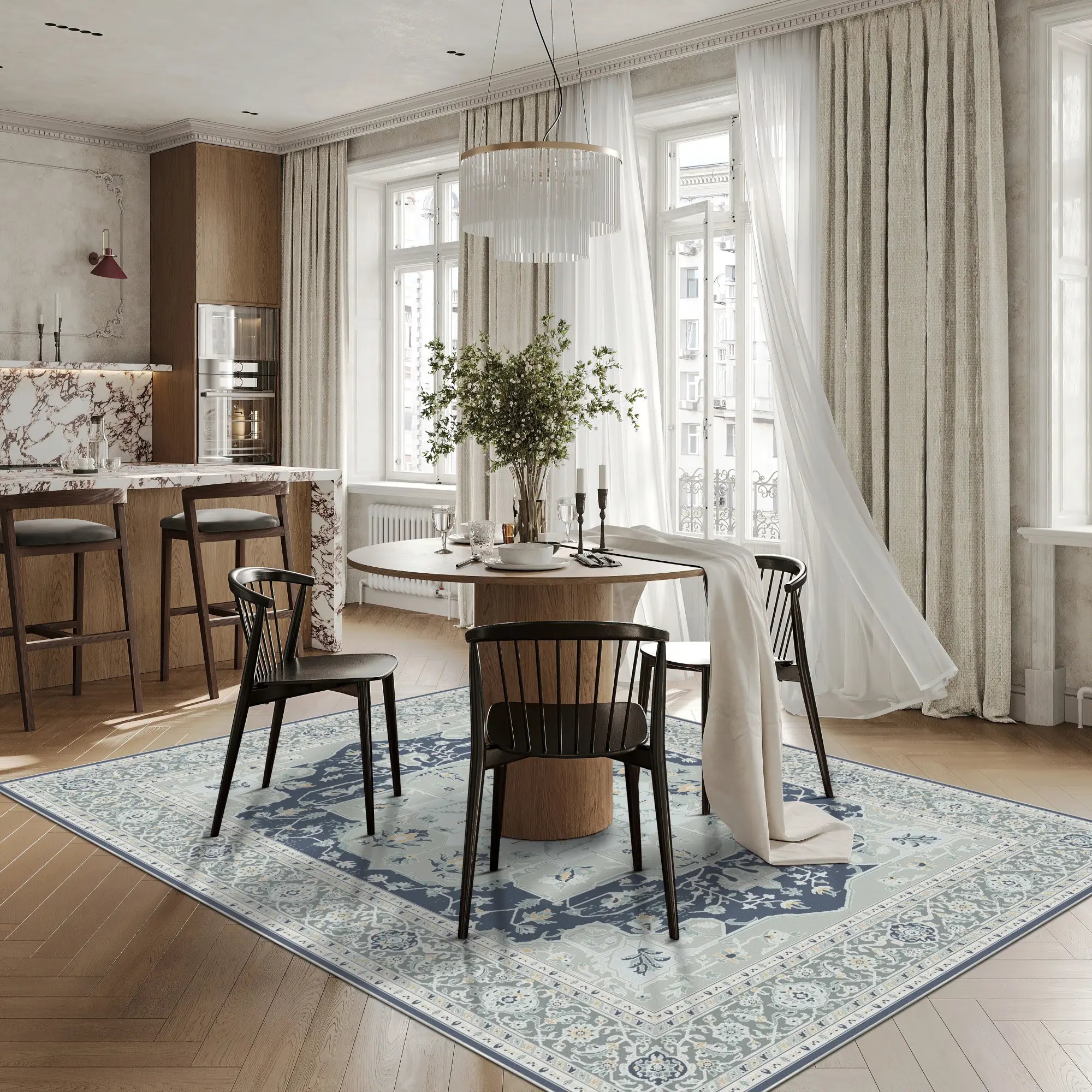 Aura Marineblau Alabaster Teppich