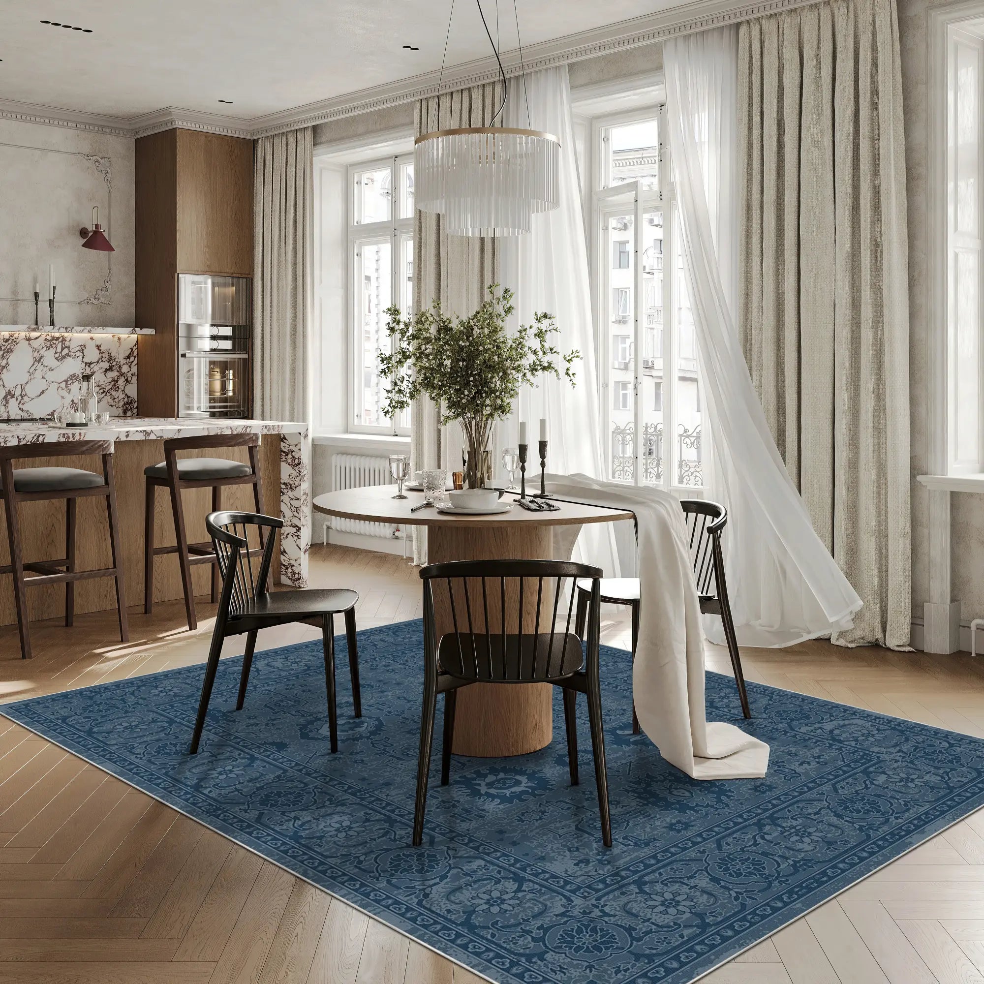Legacy Abgenutztes Blumenmuster Marineblau Teppich