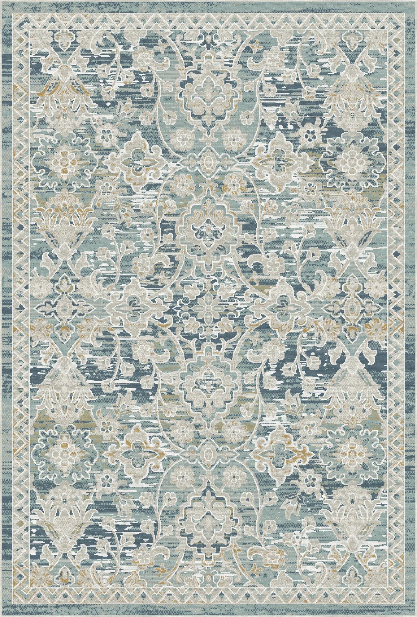 Dynasty Distressed Trellis Blau