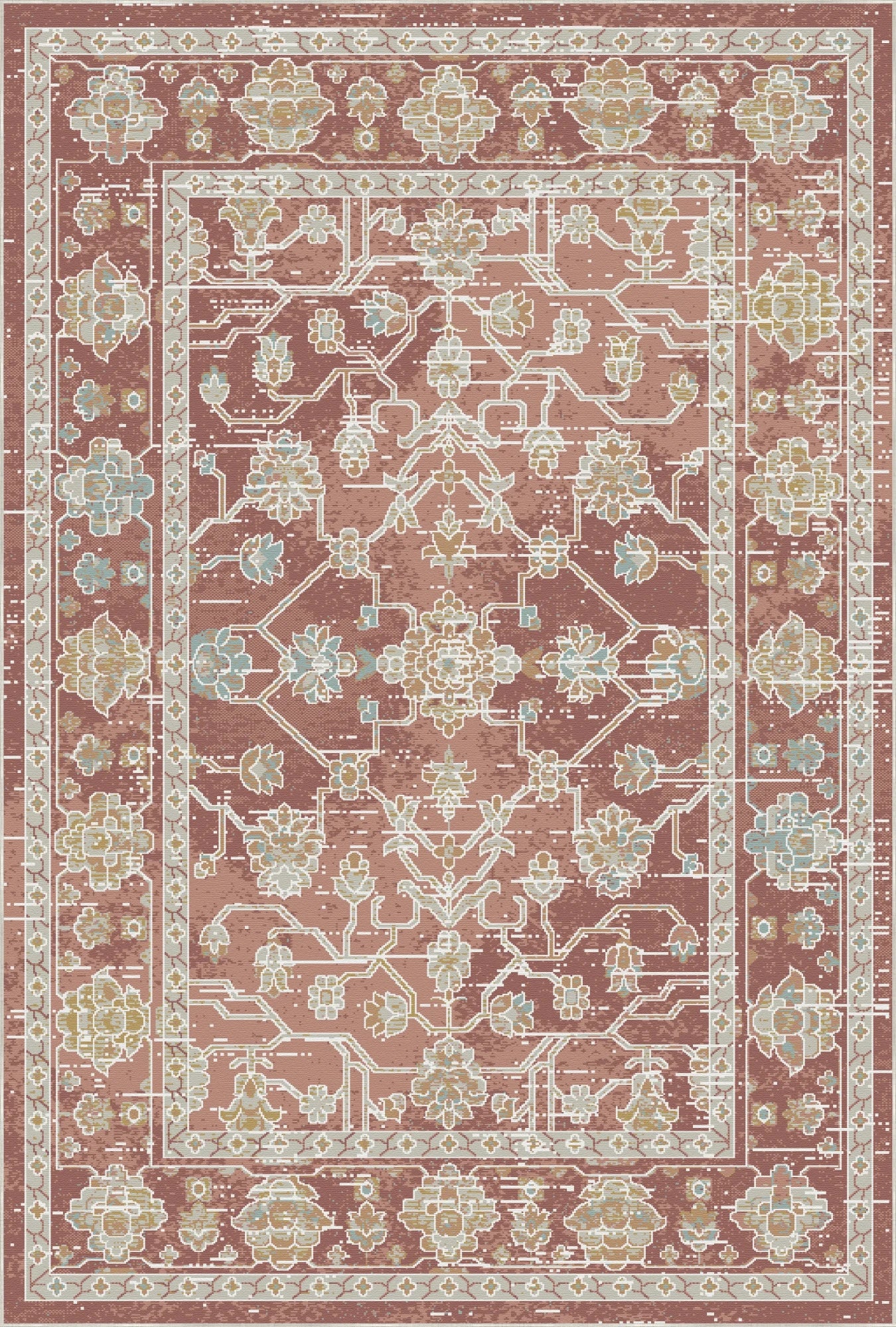 Majestätischer Terrakotta Medaillon Teppich