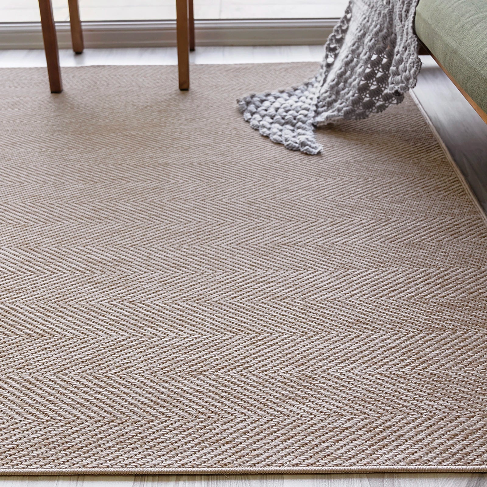 Ivory Herringbone Textured Jute Rug