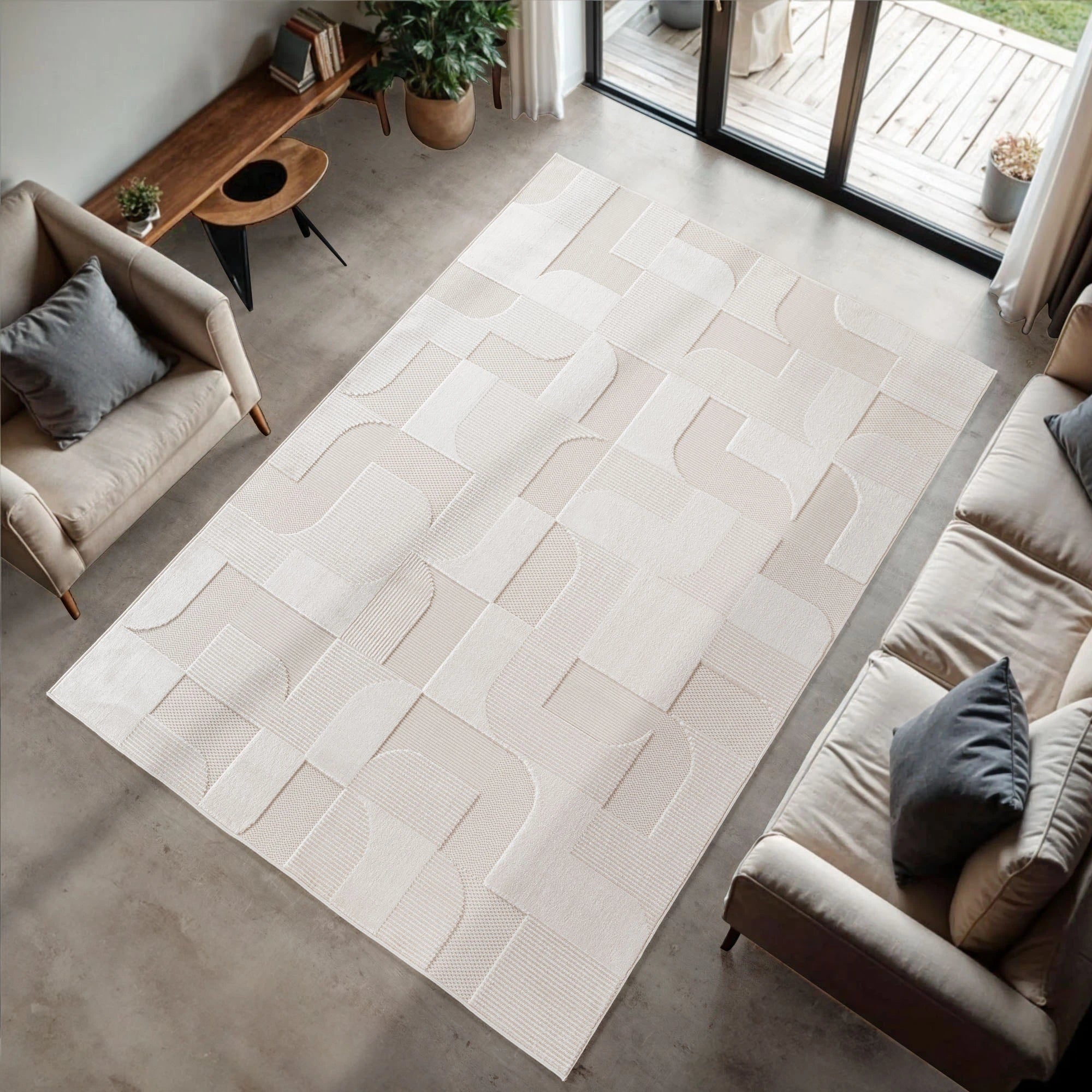 3D-Design-Teppich Creme