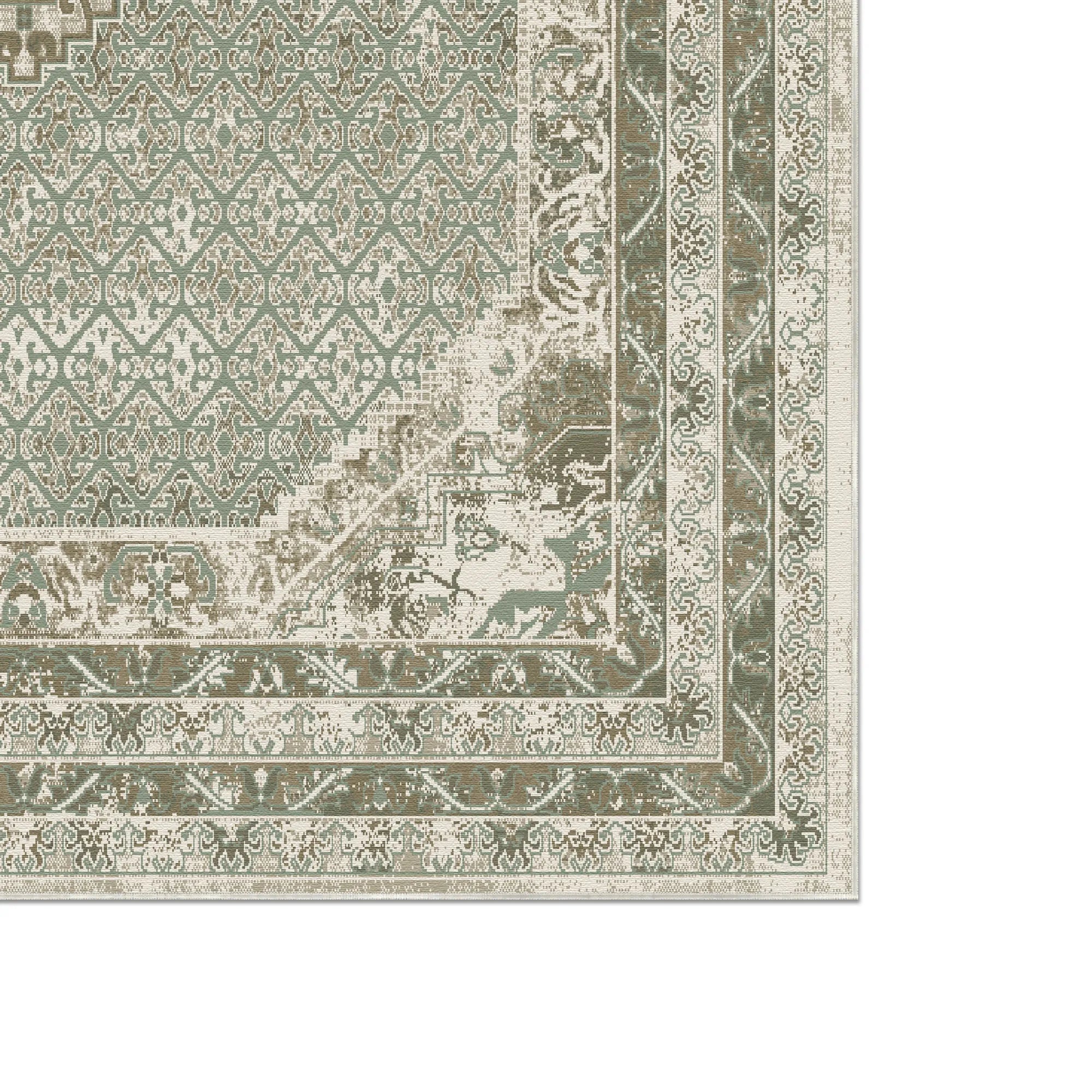 Vintage-Teppich mit grünem Medaillonmuster