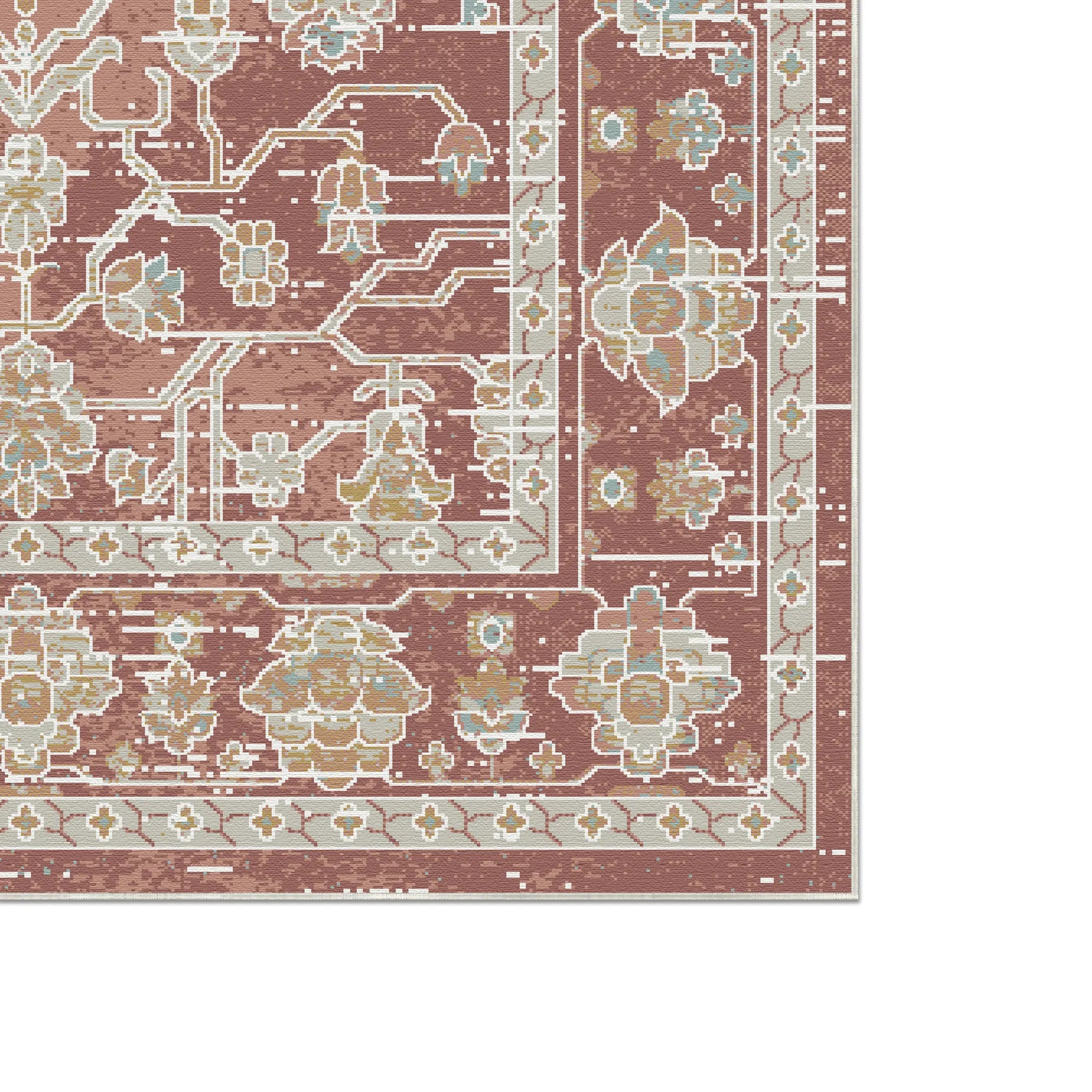 Majestätischer Terrakotta Medaillon Teppich