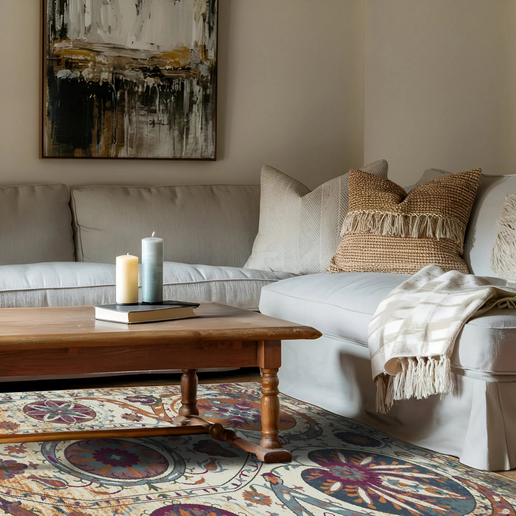 Waschbarer Teppich mit Böhmischem Medaillonmuster