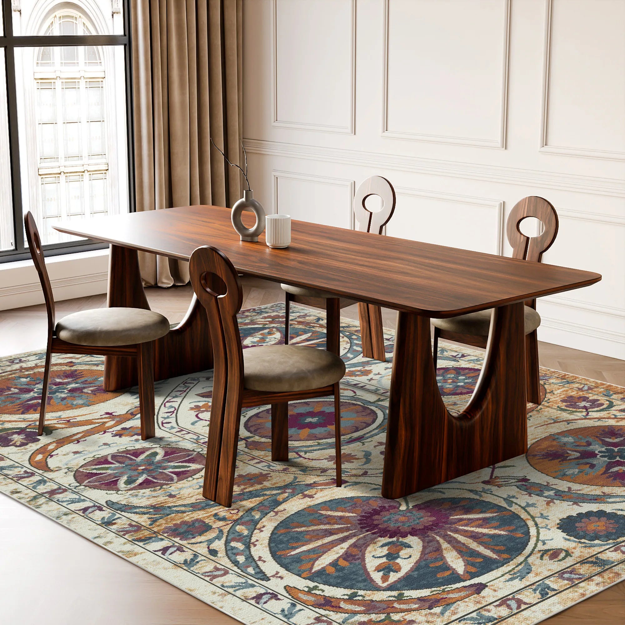 Waschbarer Teppich mit Böhmischem Medaillonmuster