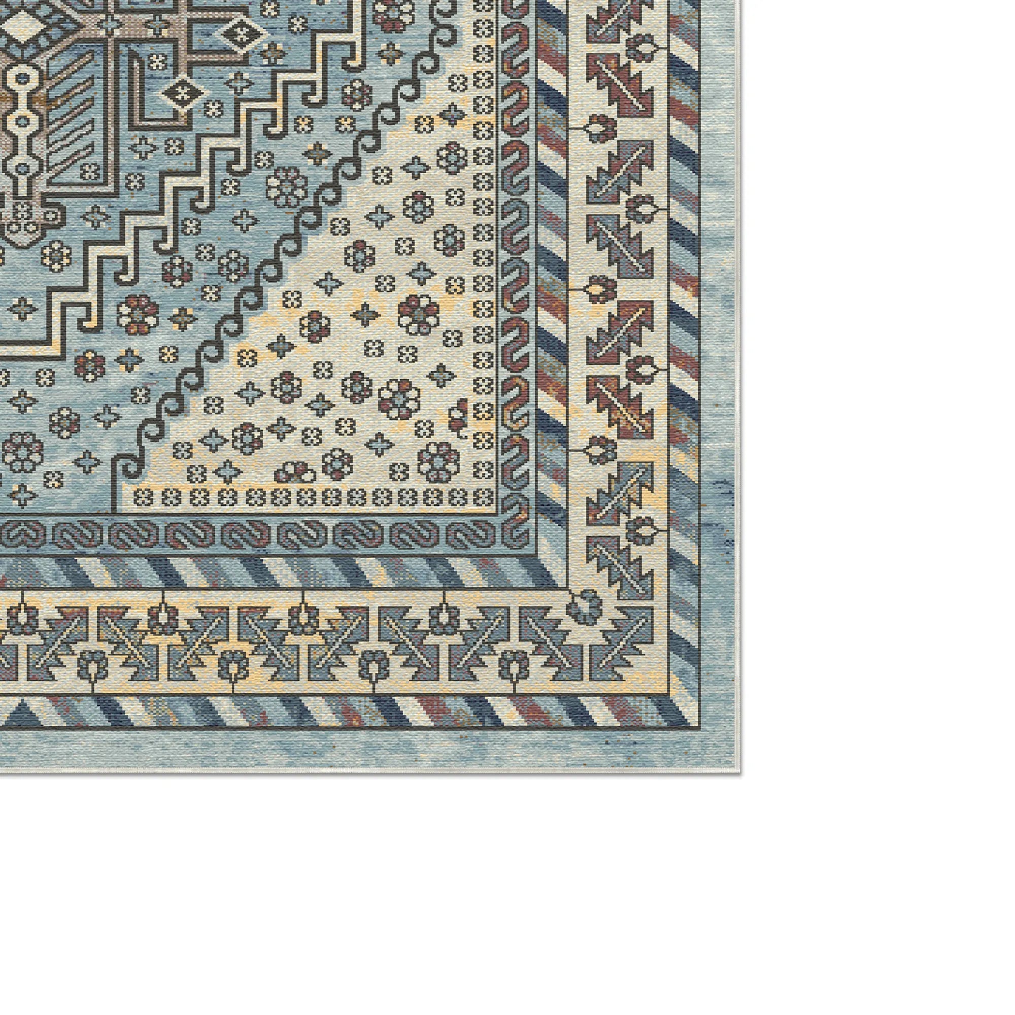 Shirvan Blau Geometrischer Traditioneller Teppich