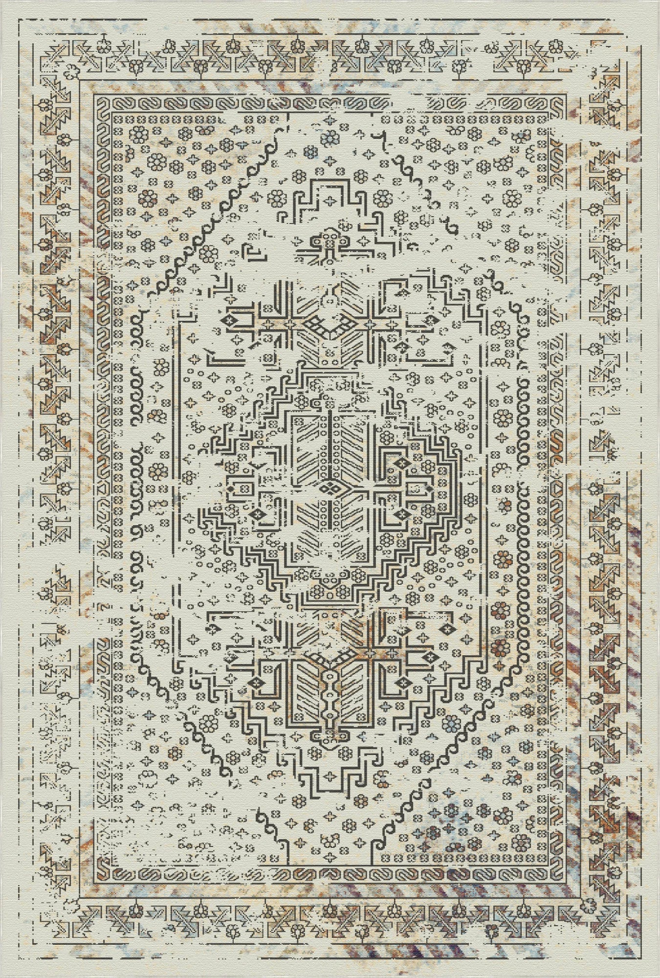 Santorini Ivory Geometrischer Traditioneller Teppich
