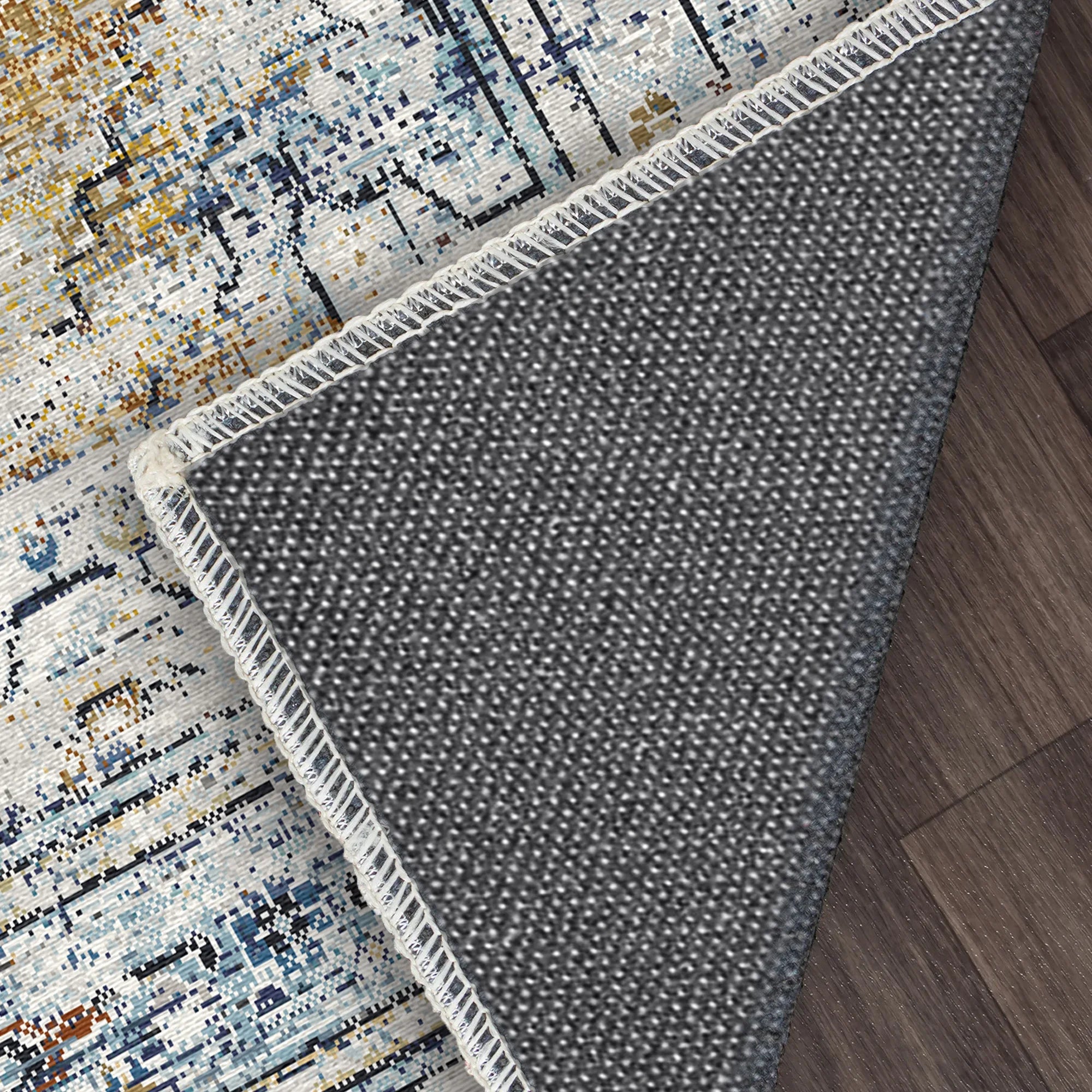 Verwitterter Blauer Geometrischer Medaillon Teppich