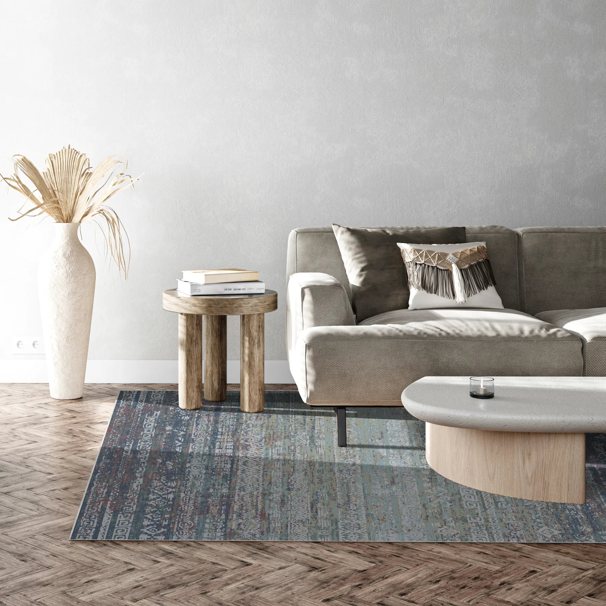 Island Silber Abstrakter Tribal Teppich