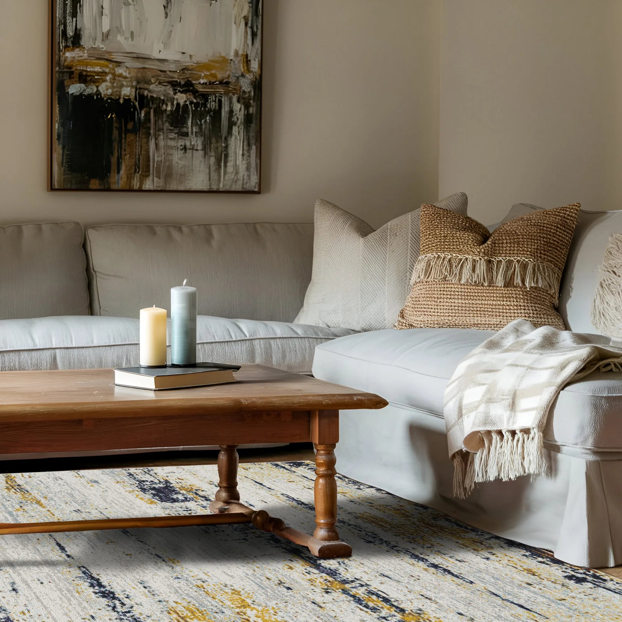 Moderner Abstrakter Teppich Goldener Horizont