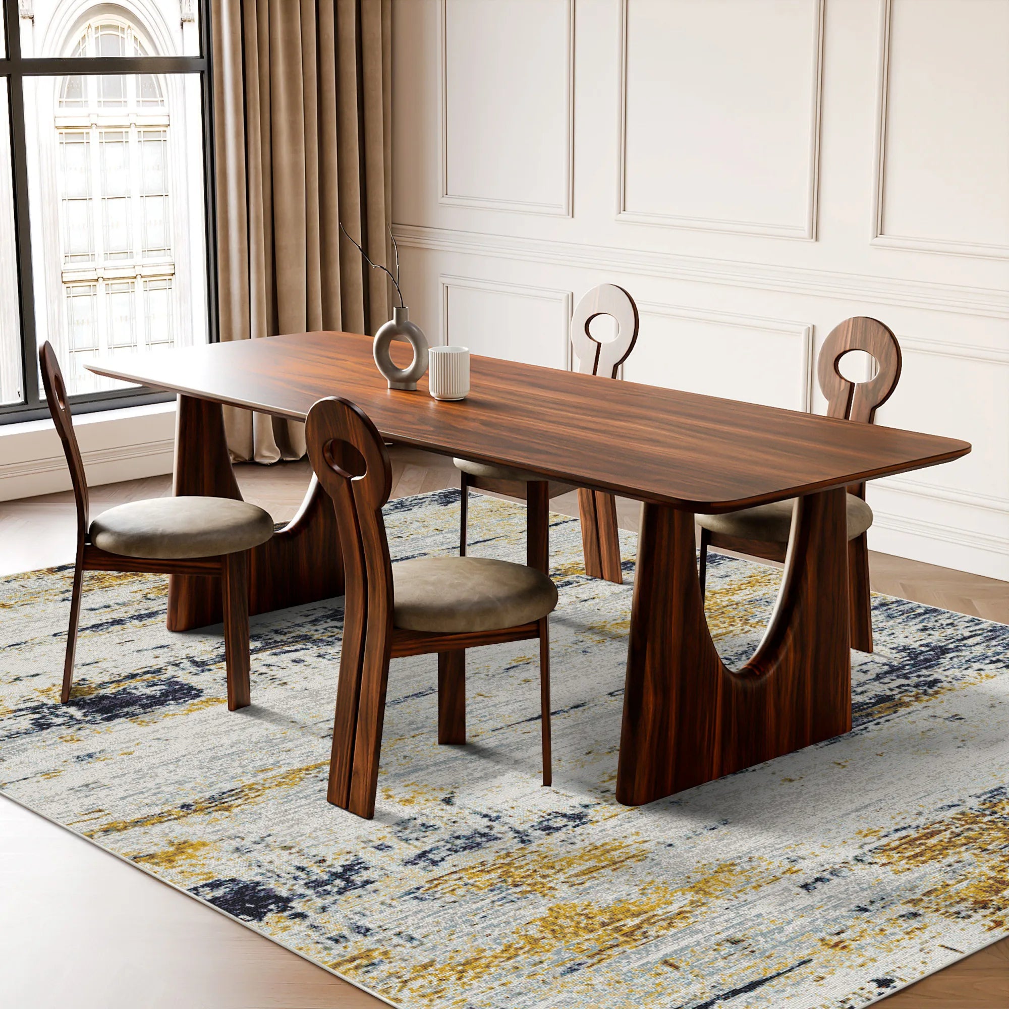 Moderner Abstrakter Teppich Goldener Horizont