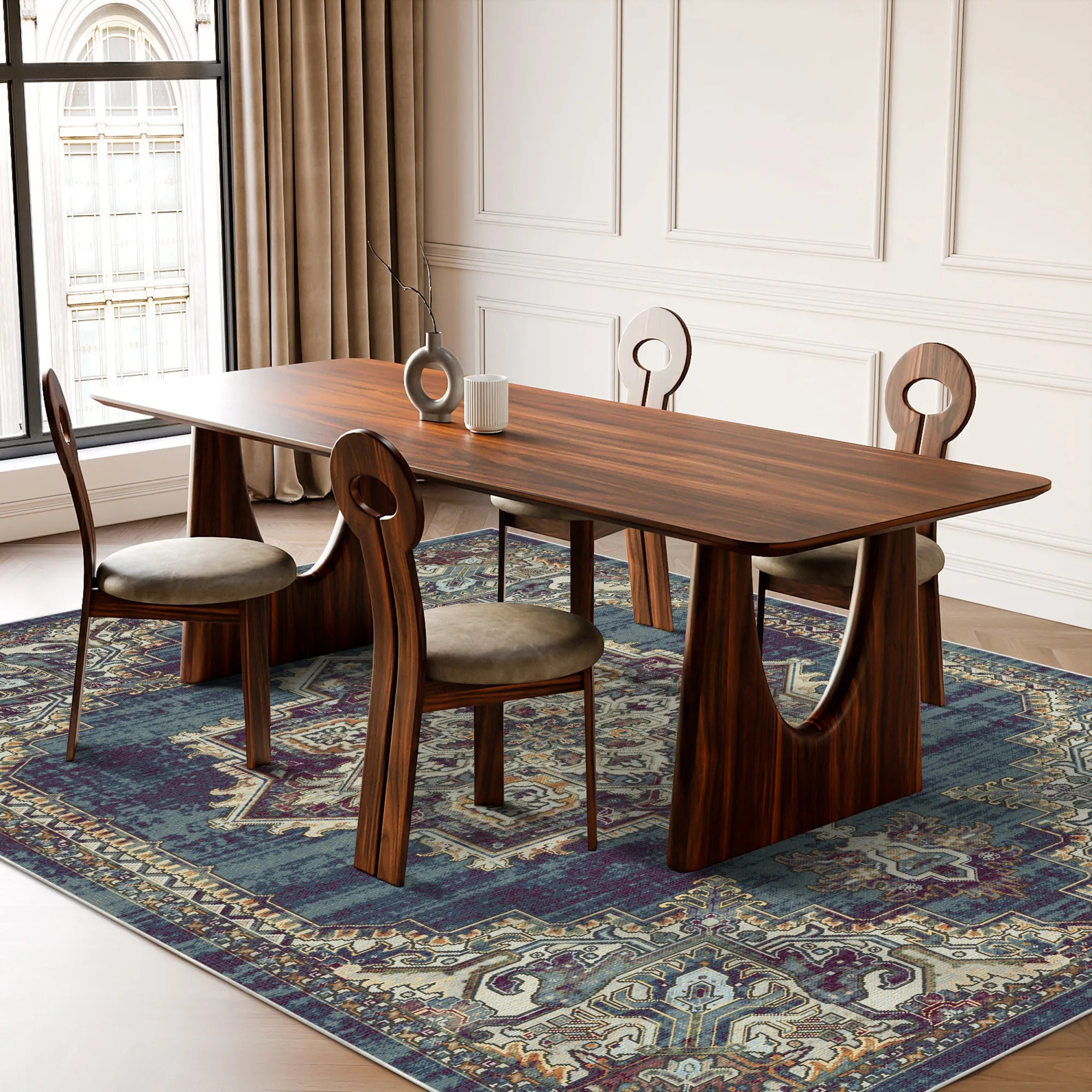 Petra Indigo Traditioneller Medaillon Teppich
