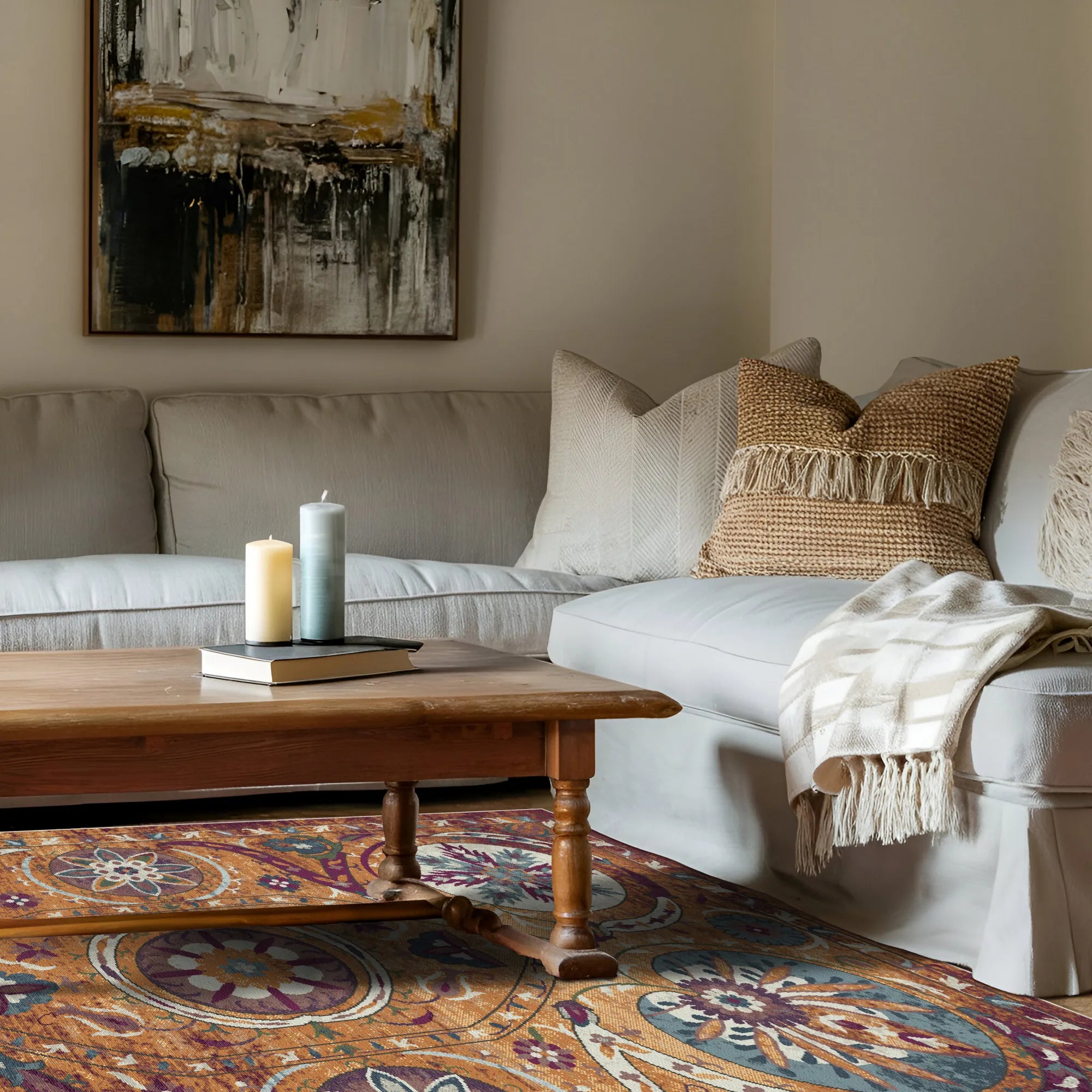 Exotischer Medaillon Teppich aus Buchara Safran