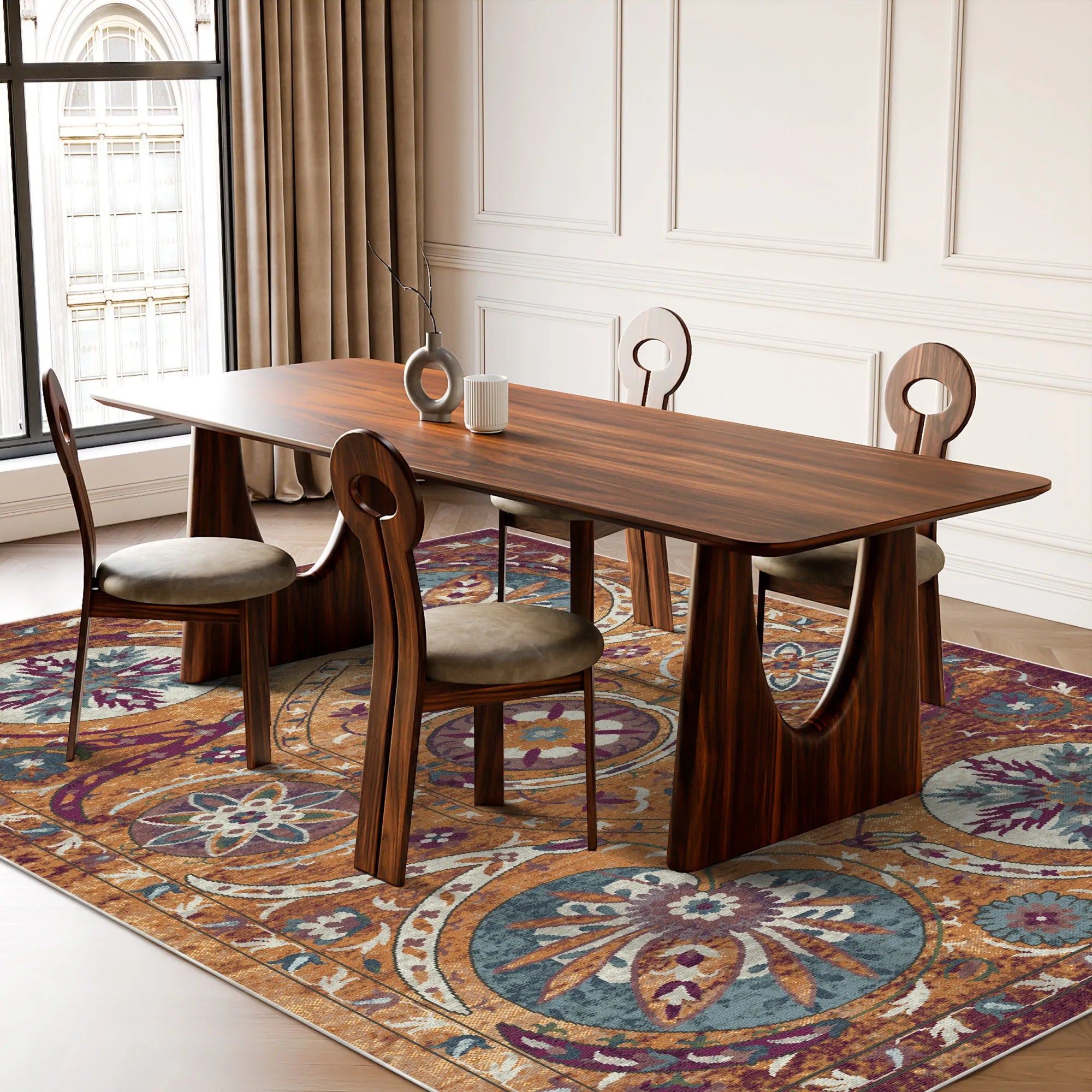 Exotischer Medaillon Teppich aus Buchara Safran