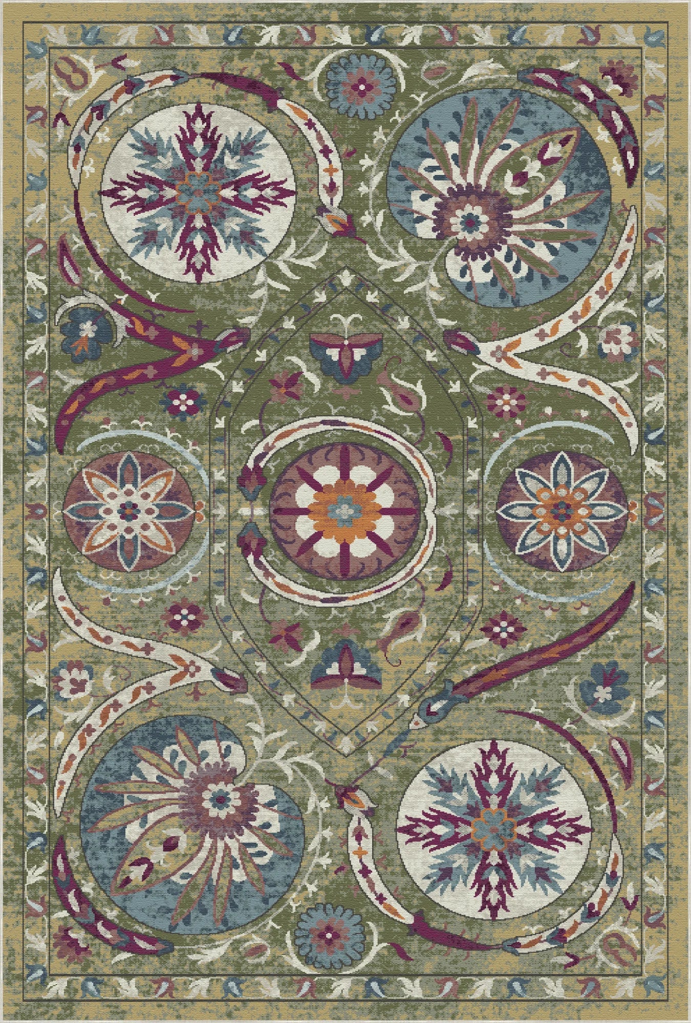 Buchara Olive Exotic Medallion Teppich