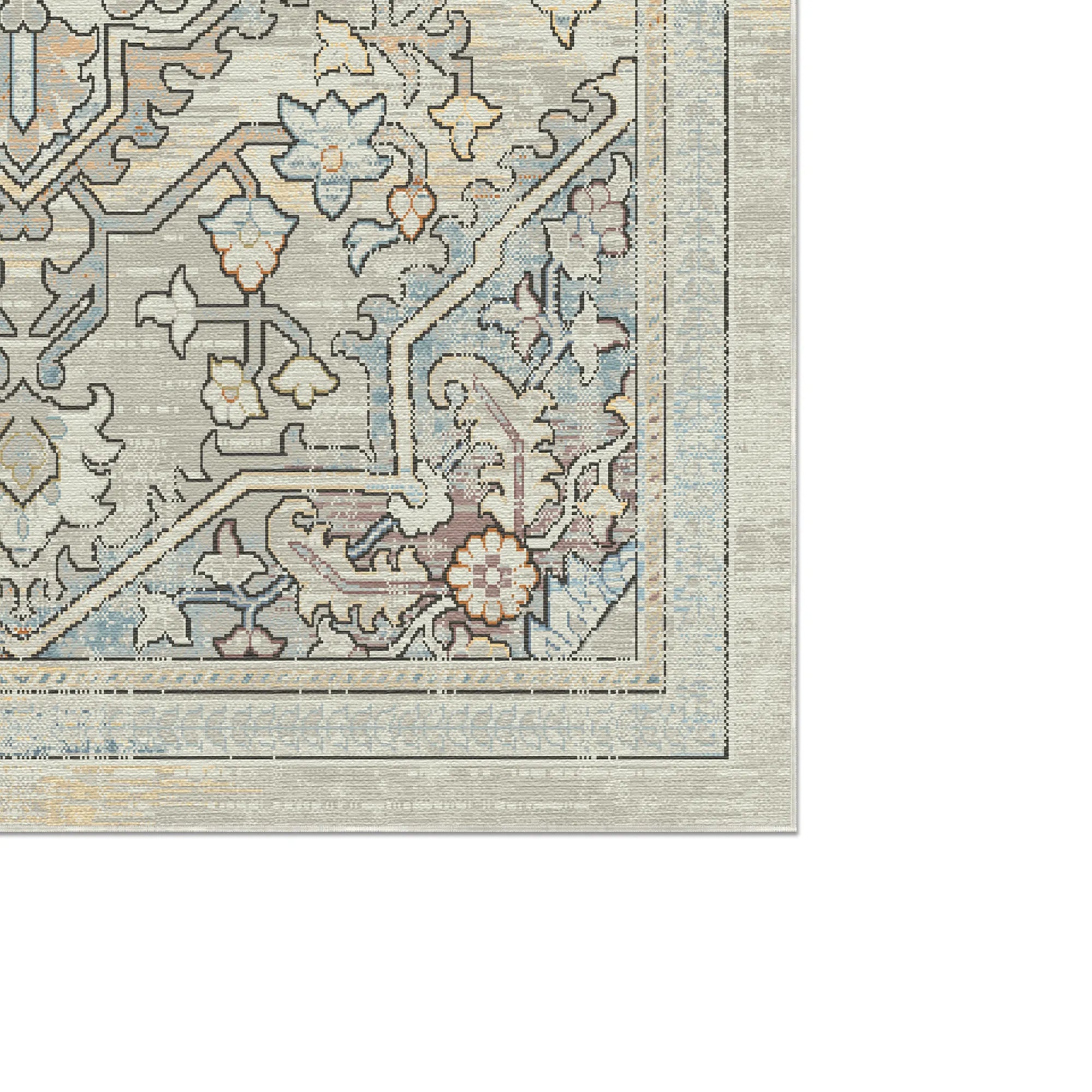 Vintage Teppich mit Medaillonmuster in Salbeigrün