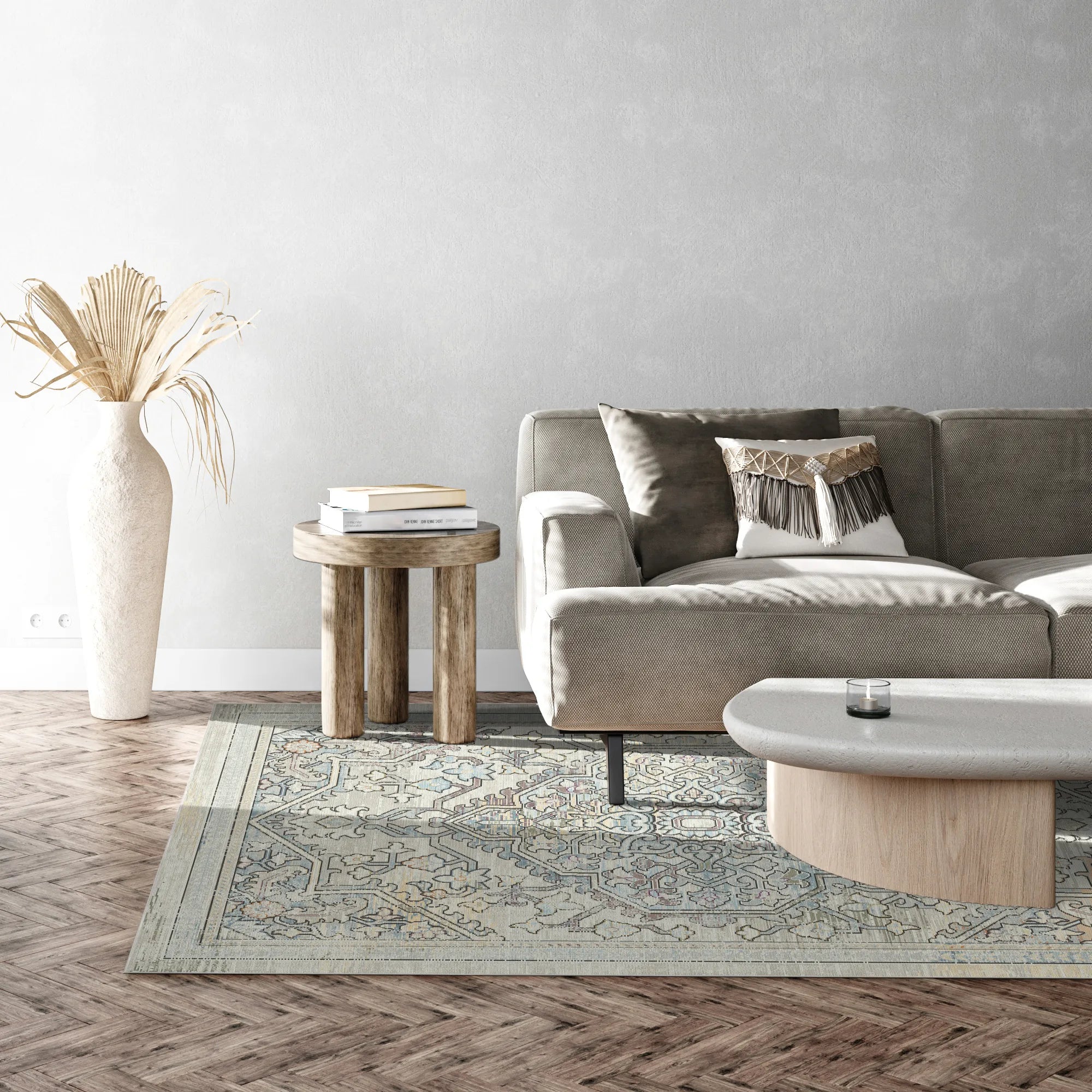 Vintage Teppich mit Medaillonmuster in Salbeigrün