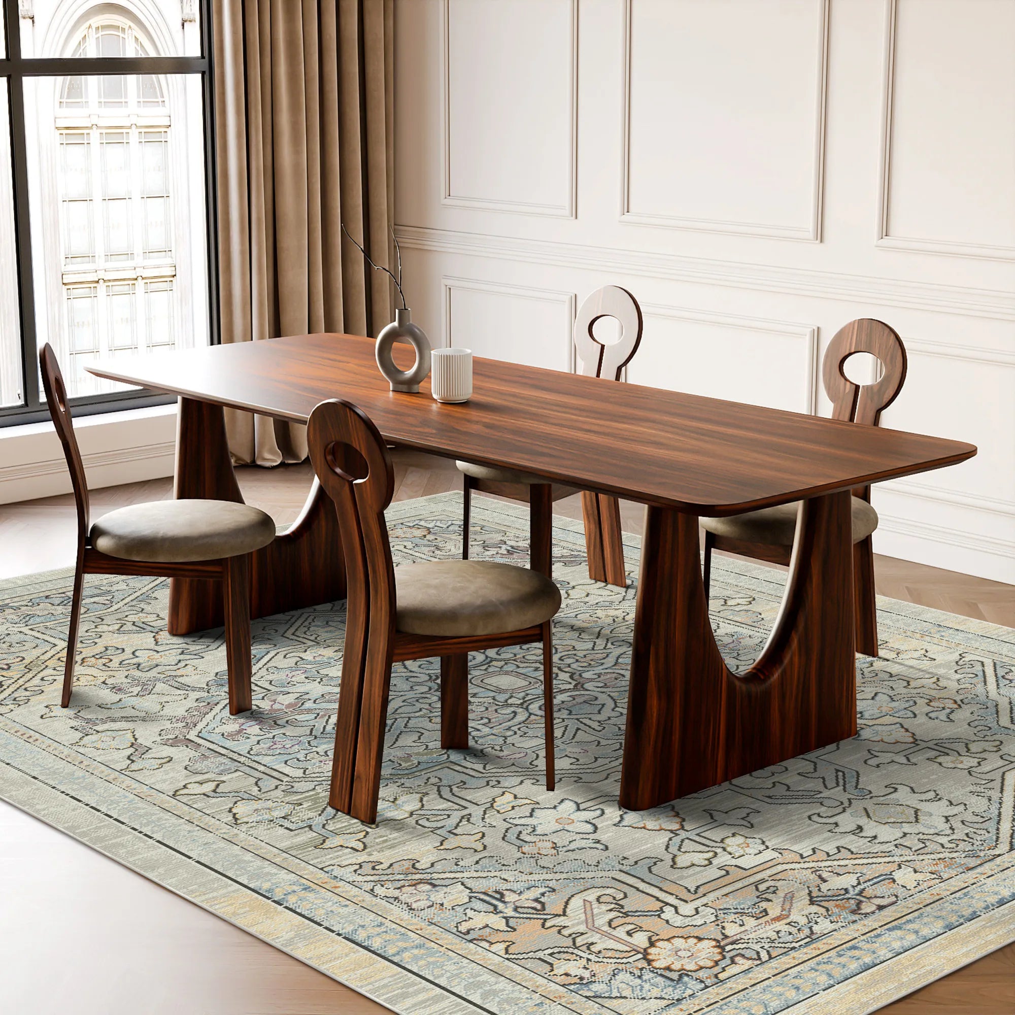 Vintage Teppich mit Medaillonmuster in Salbeigrün