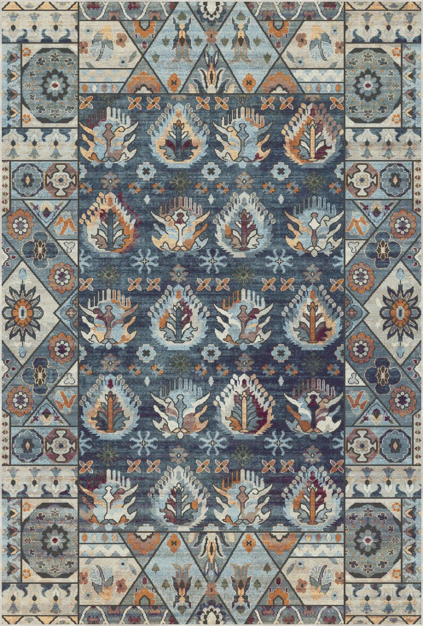 Shirvan Indigo Traditioneller Geometrischer Teppich